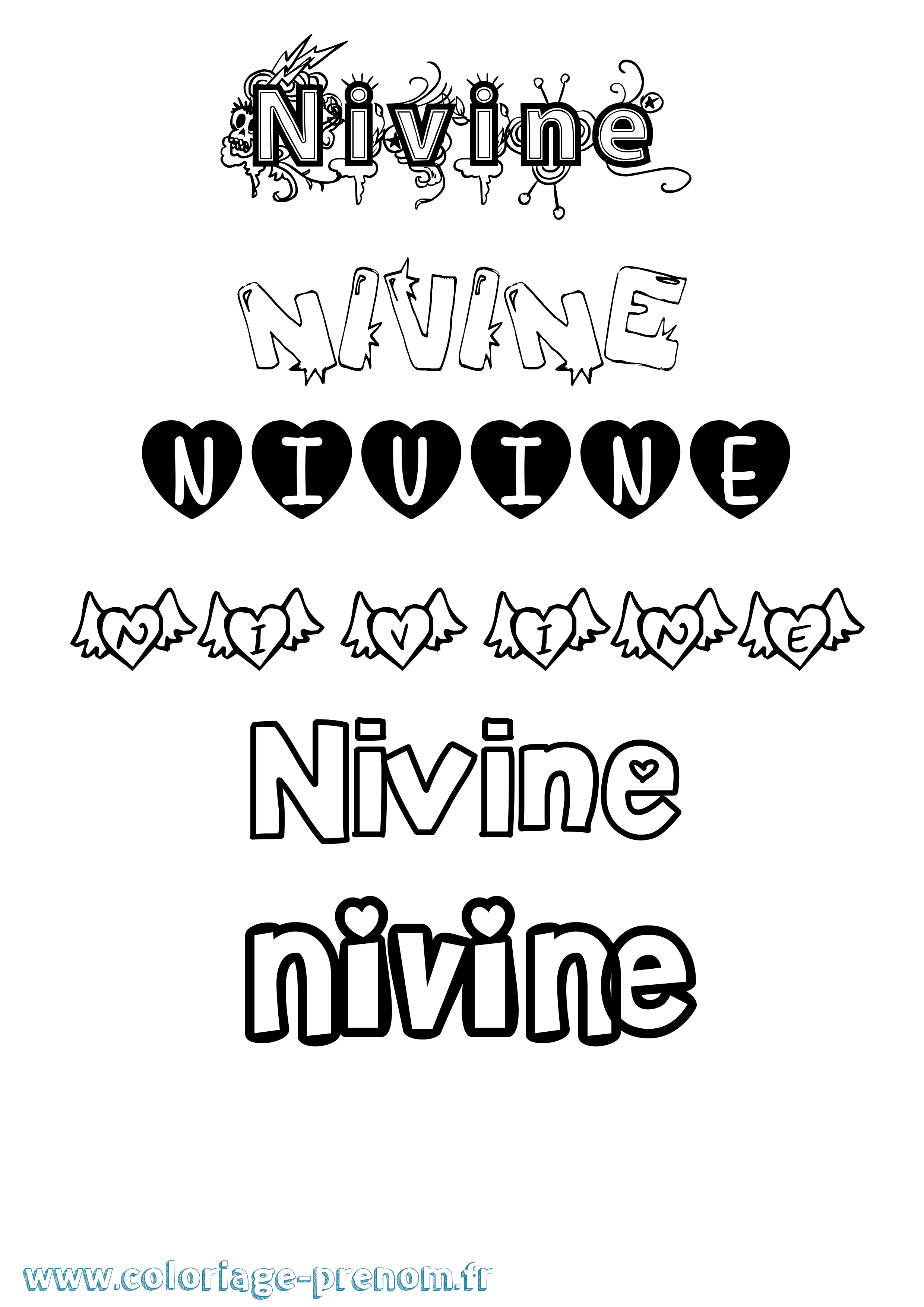 Coloriage Nivine Girly Coloriage prénom Nivine Girly