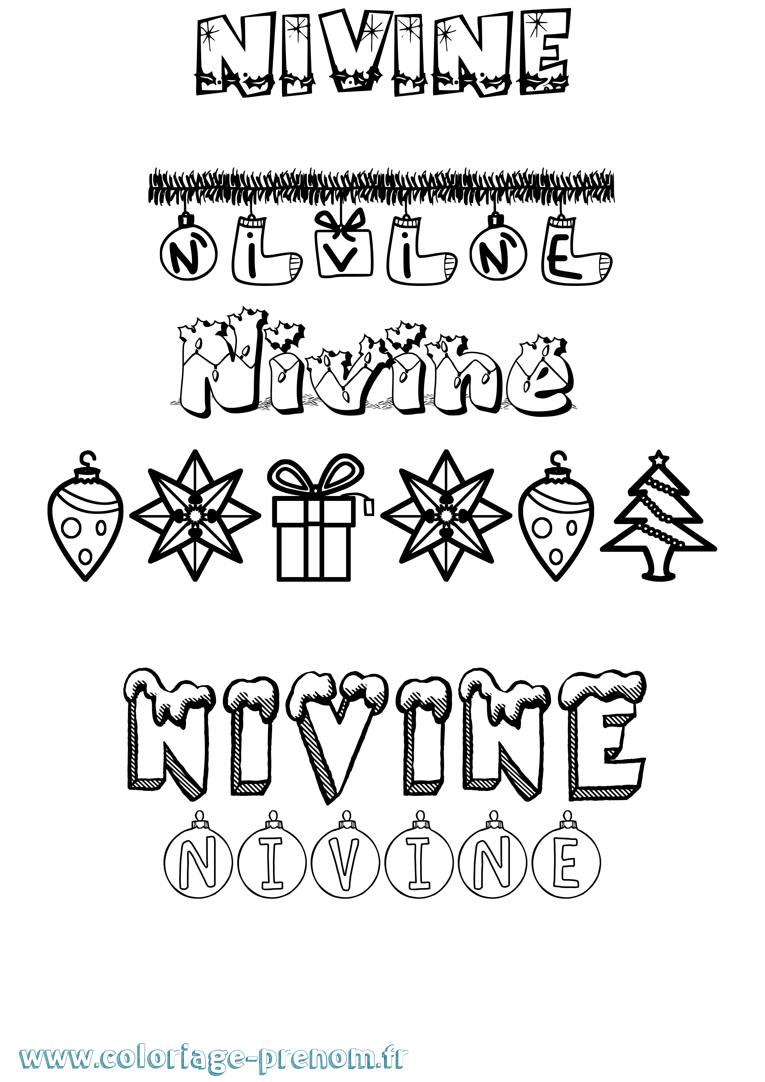 Coloriage Nivine Noël Coloriage prénom Nivine Noël