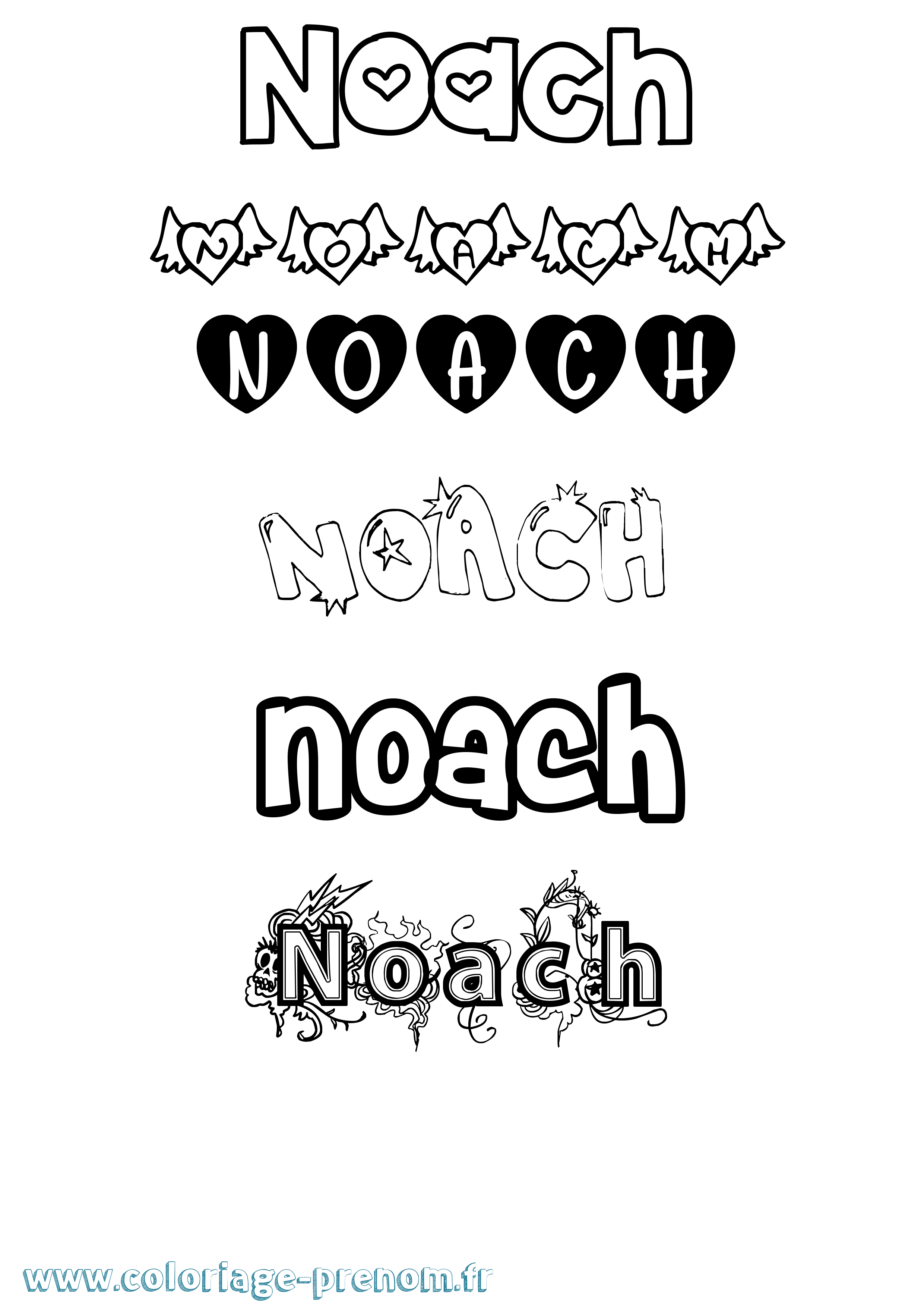 Coloriage Noach Girly Coloriage prénom Noach Girly