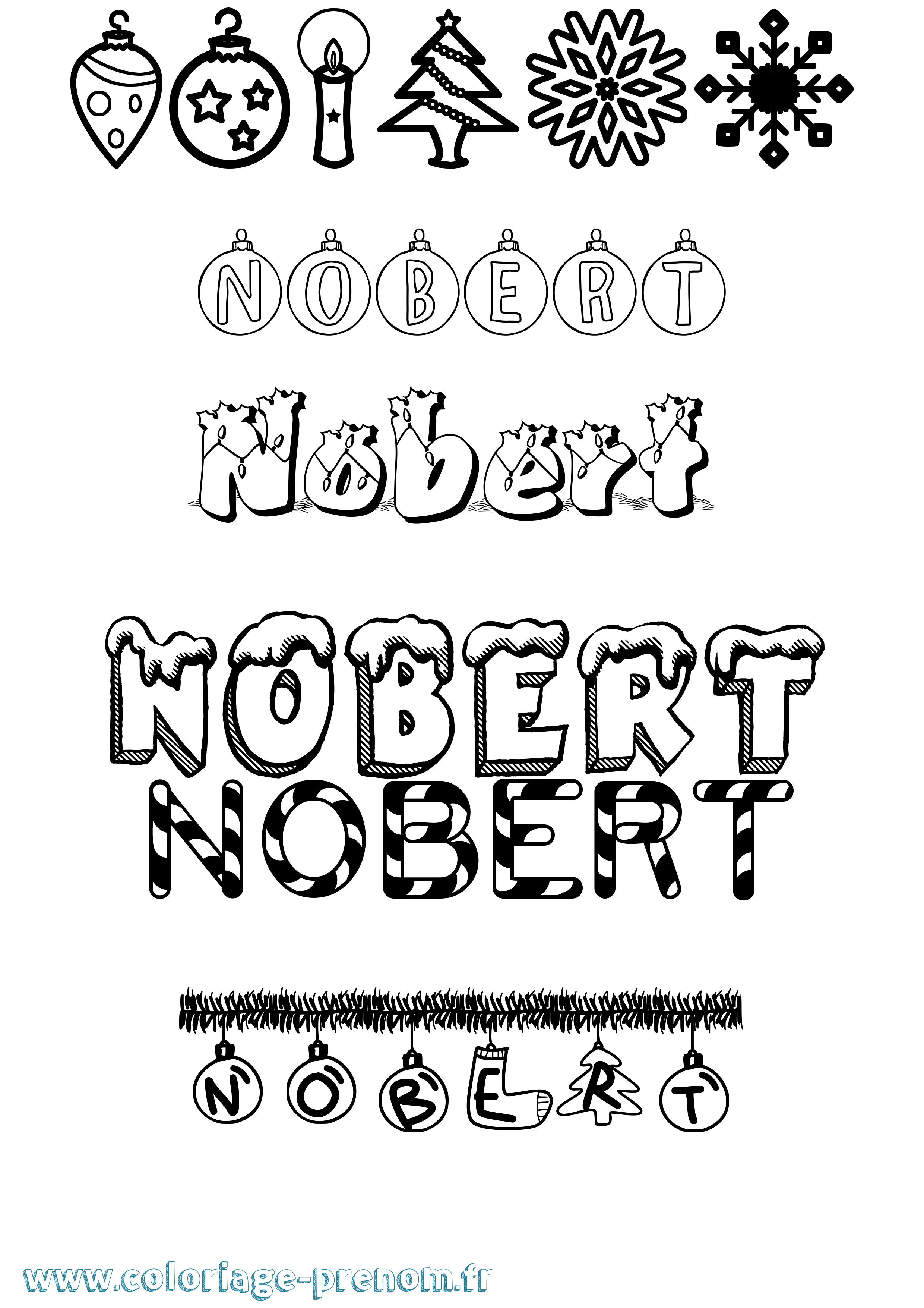 Coloriage Nobert Noël Coloriage prénom Nobert Noël