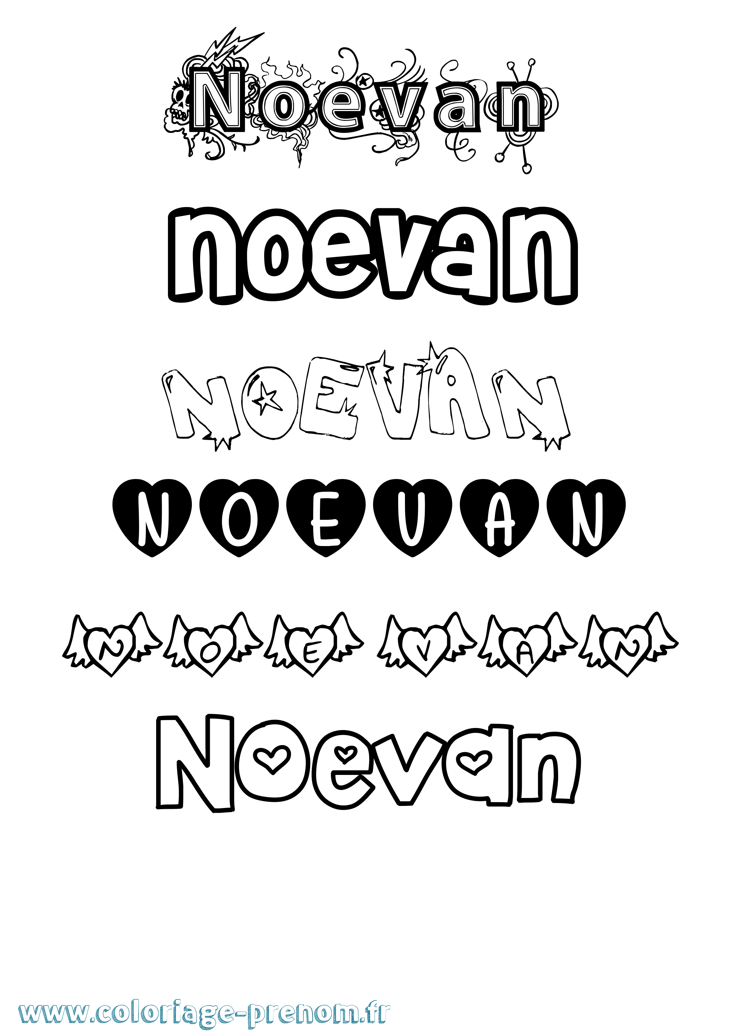 Coloriage Noevan Girly Coloriage prénom Noevan Girly