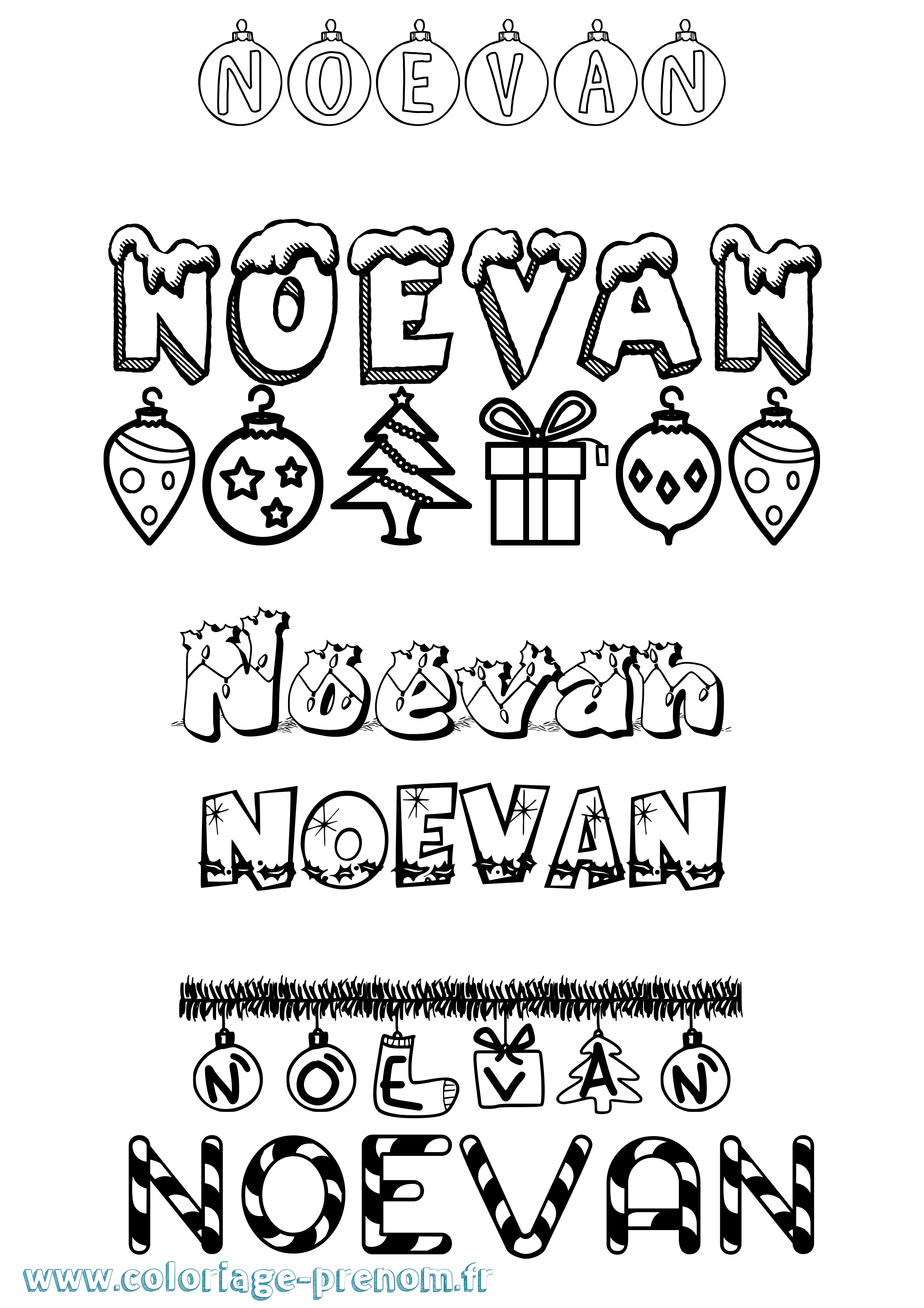 Coloriage Noevan Noël Coloriage prénom Noevan Noël