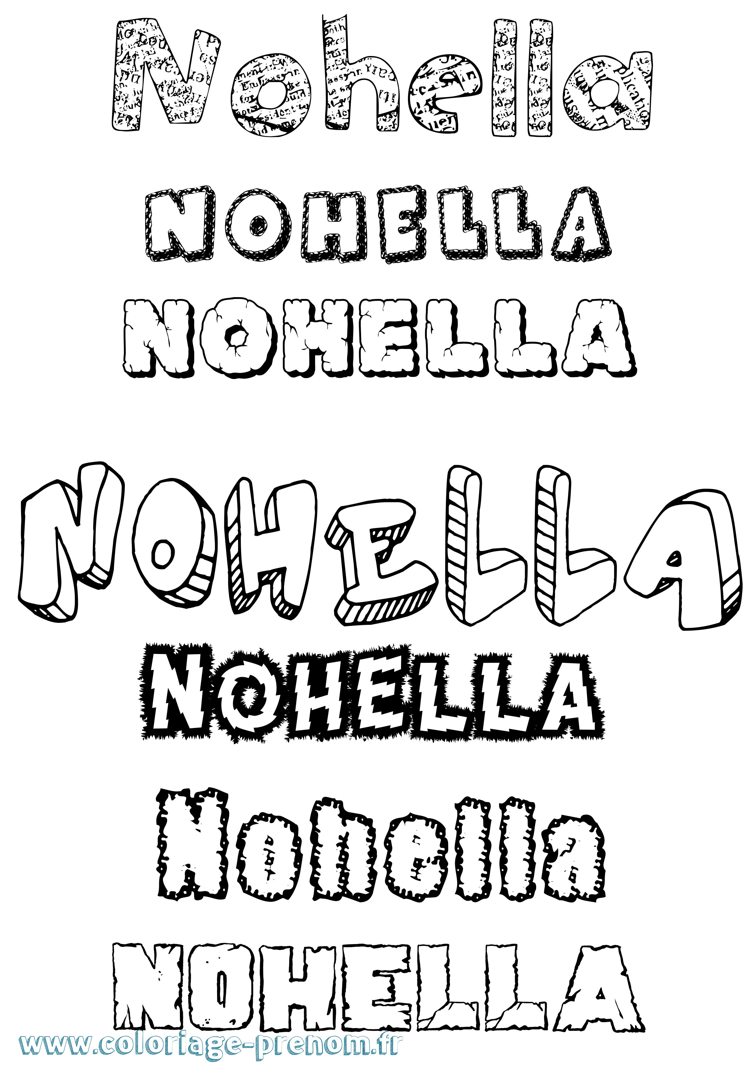 Coloriage Nohella Destructuré Coloriage prénom Nohella Destructuré