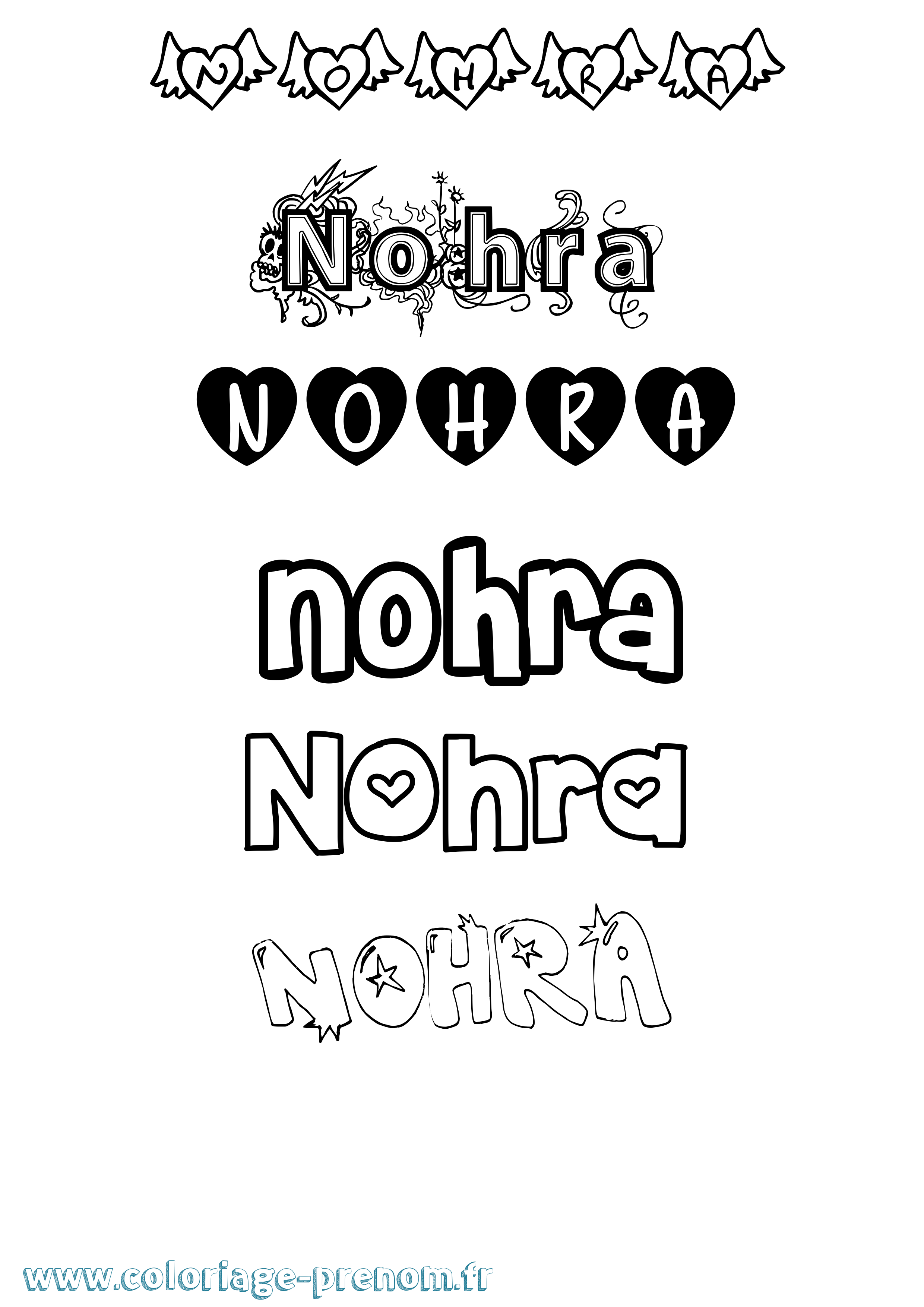 Coloriage Nohra Girly Coloriage prénom Nohra Girly