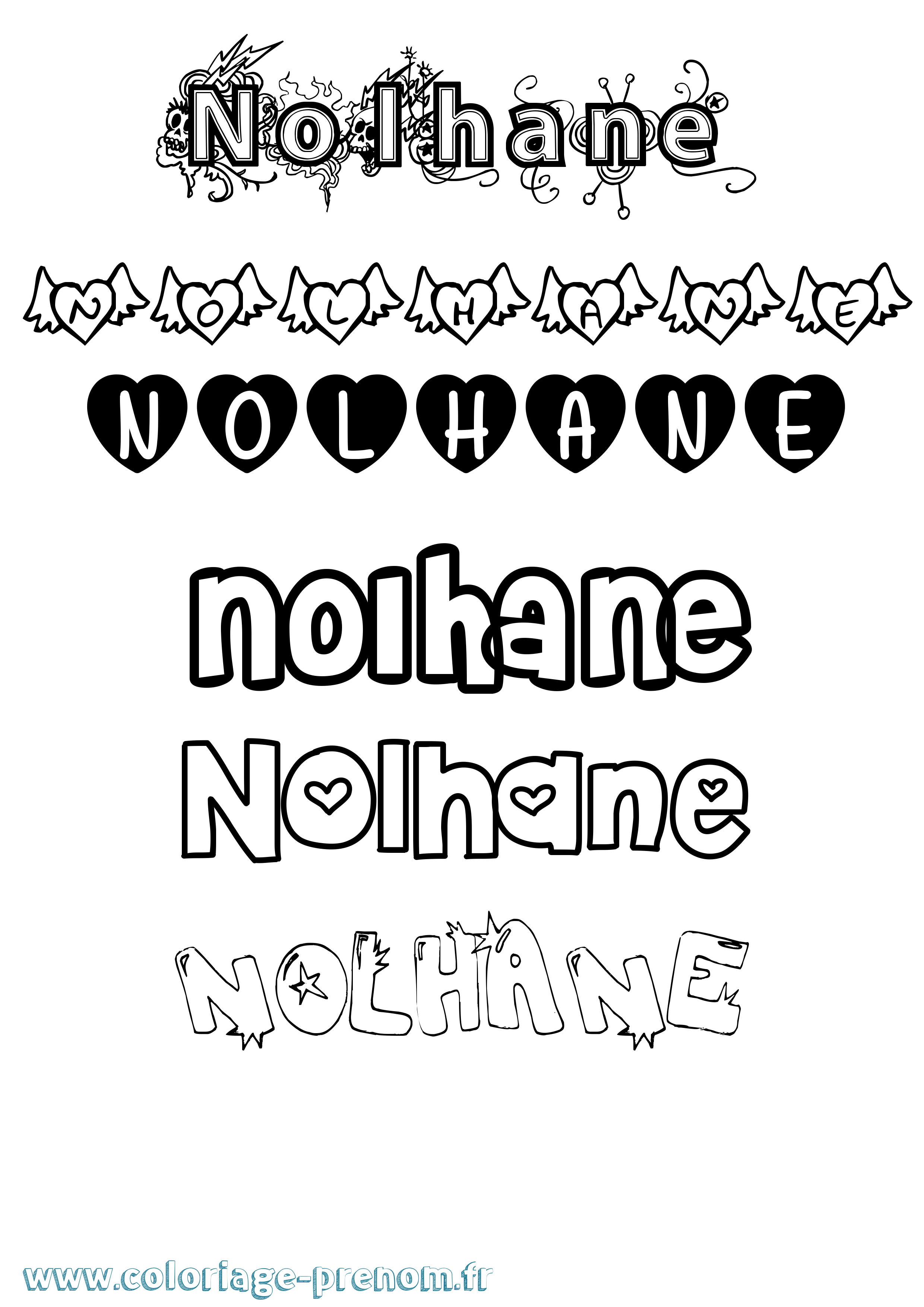 Coloriage Nolhane Girly Coloriage prénom Nolhane Girly