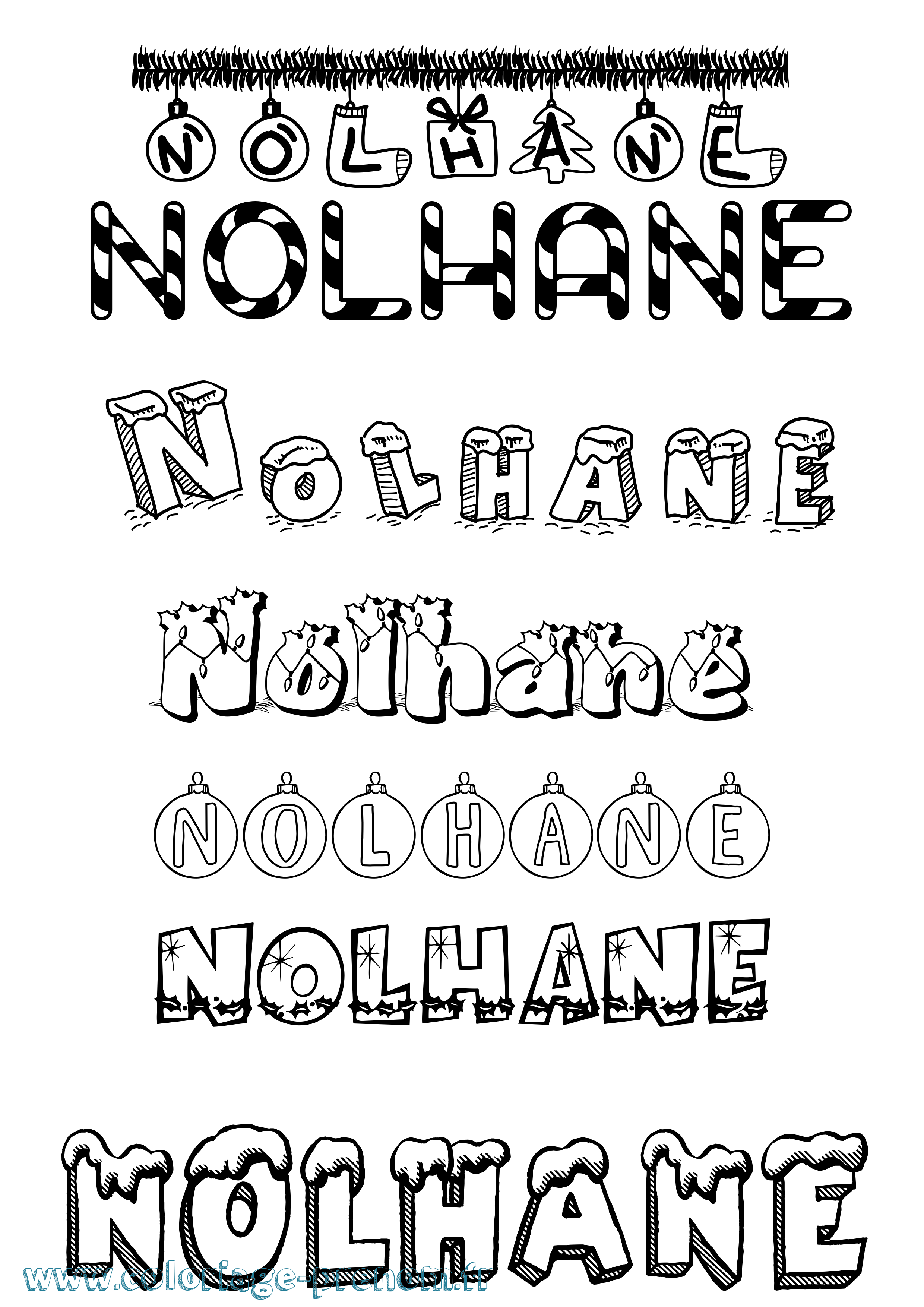 Coloriage Nolhane Noël Coloriage prénom Nolhane Noël