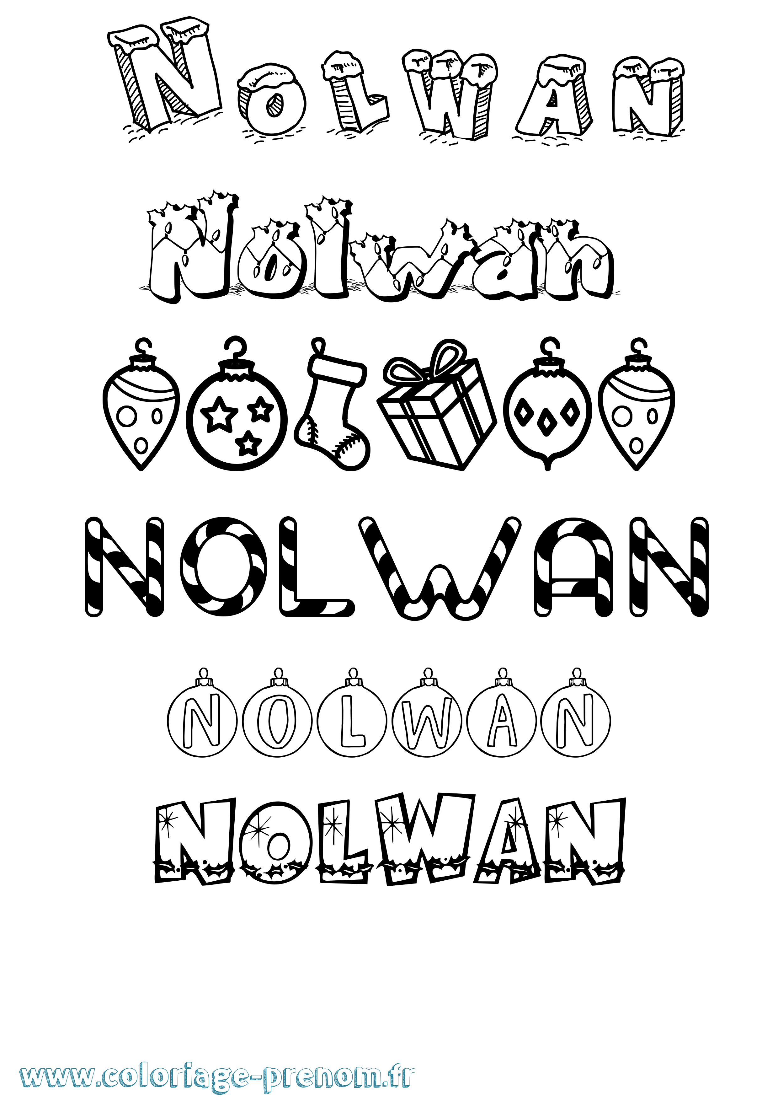 Coloriage Nolwan Noël Coloriage prénom Nolwan Noël