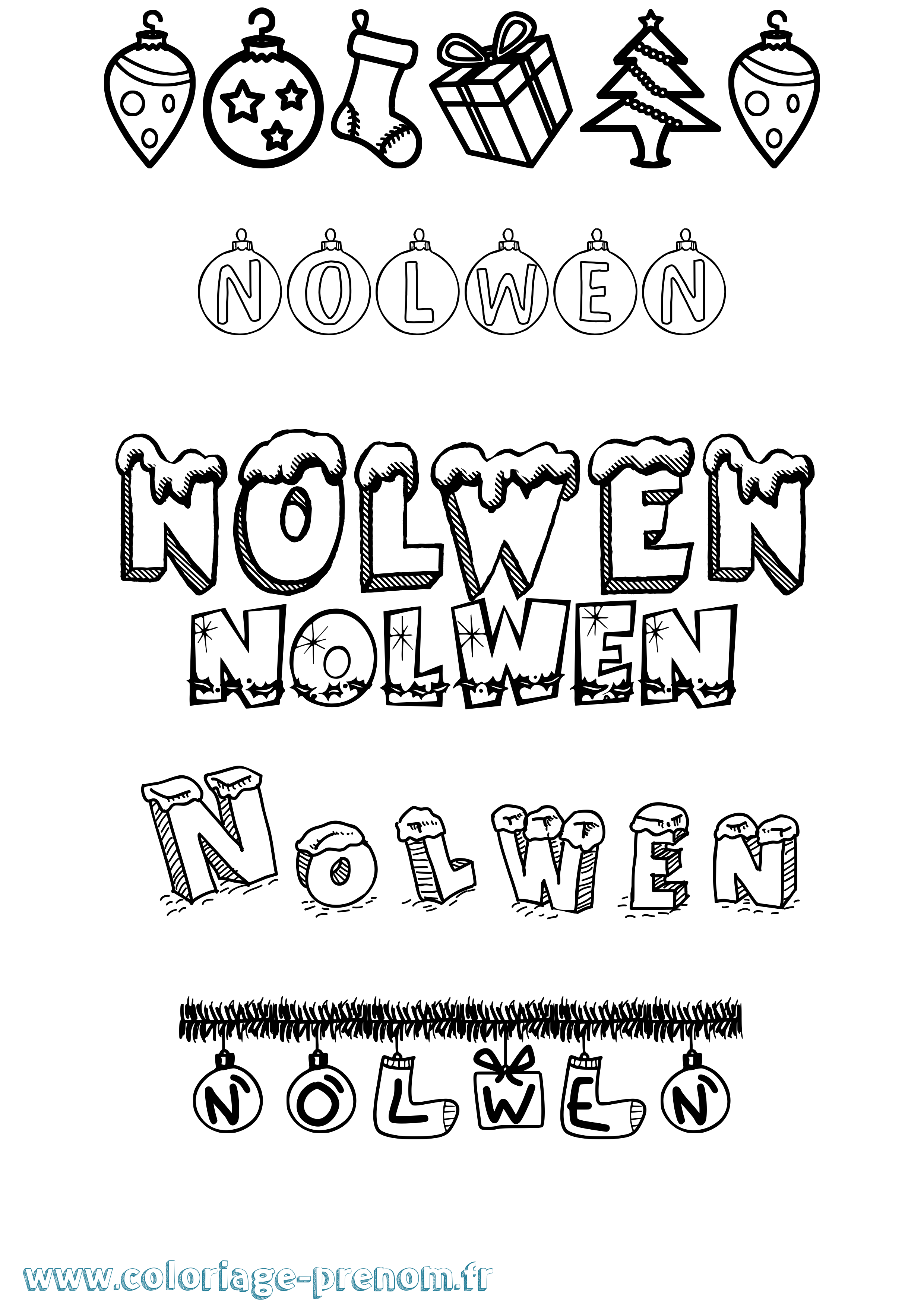 Coloriage Nolwen Noël Coloriage prénom Nolwen Noël