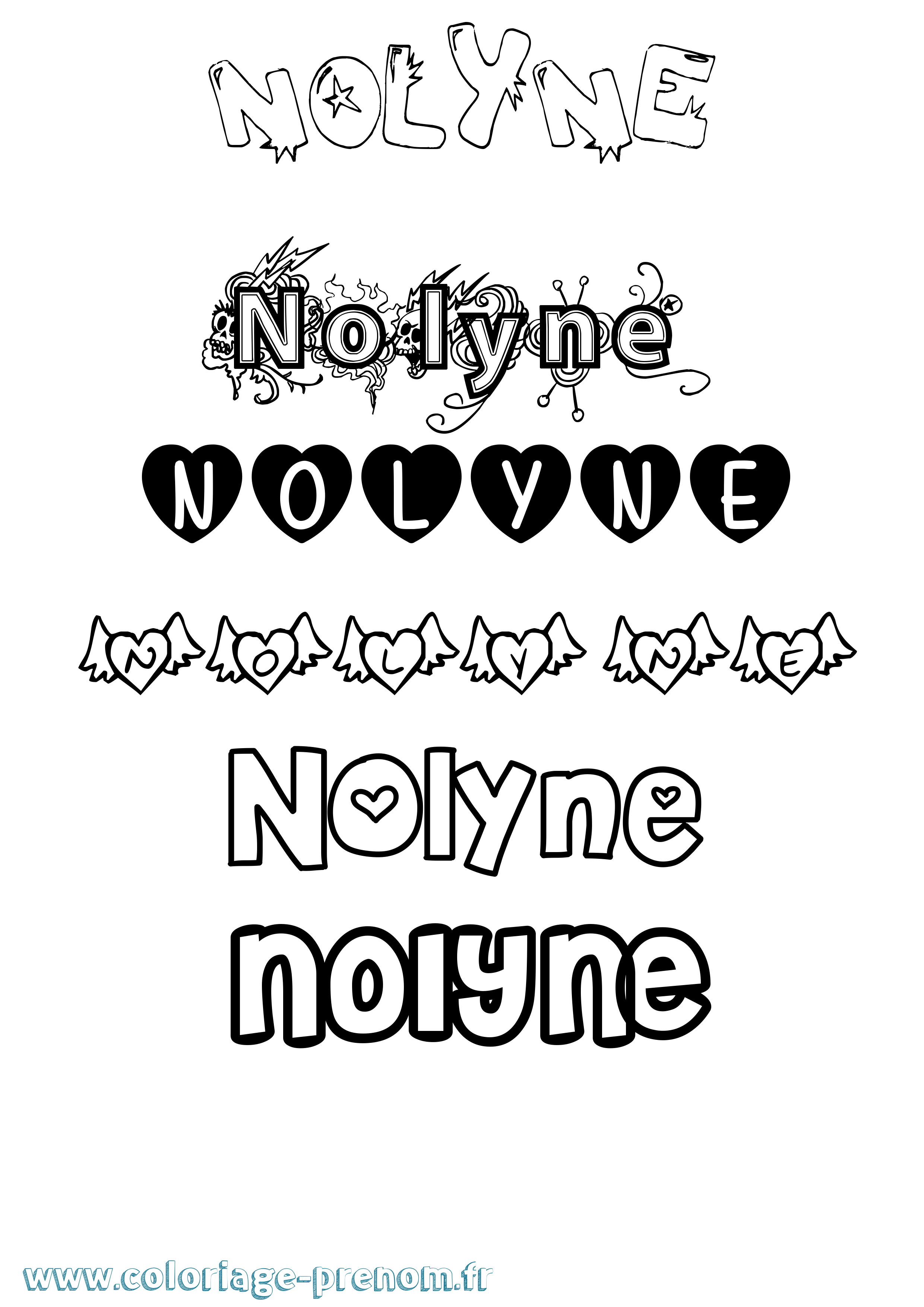 Coloriage Nolyne Girly Coloriage prénom Nolyne Girly