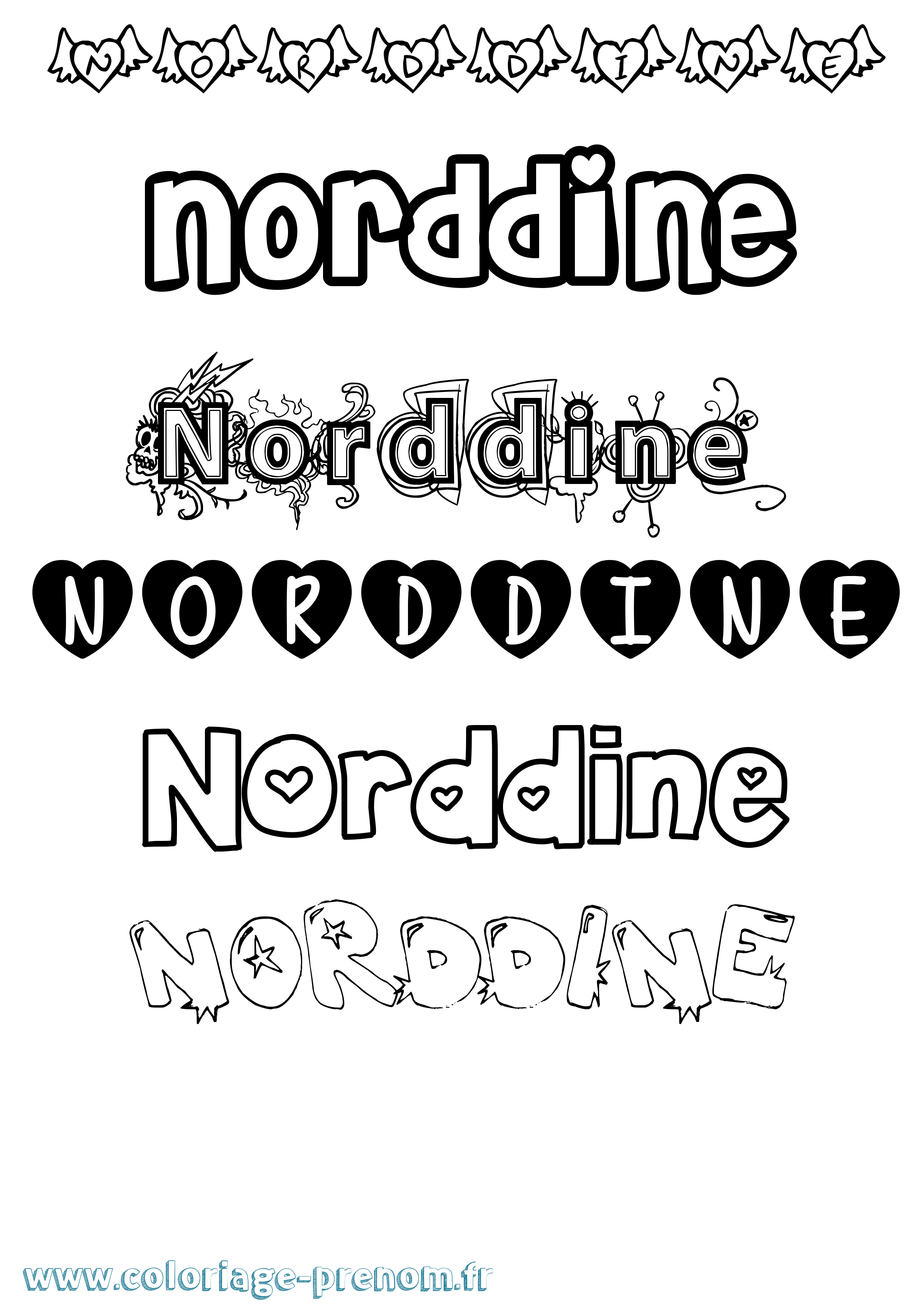 Coloriage Norddine Girly Coloriage prénom Norddine Girly