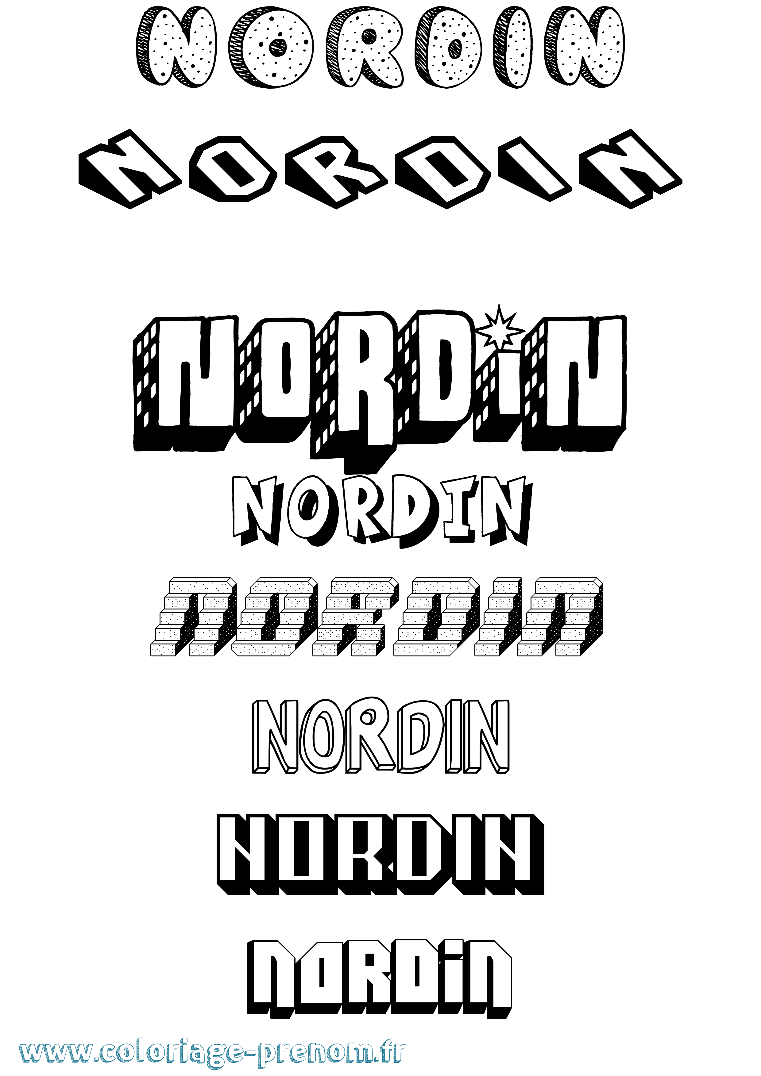 Coloriage Nordin Effet 3D Coloriage prénom Nordin Effet 3D