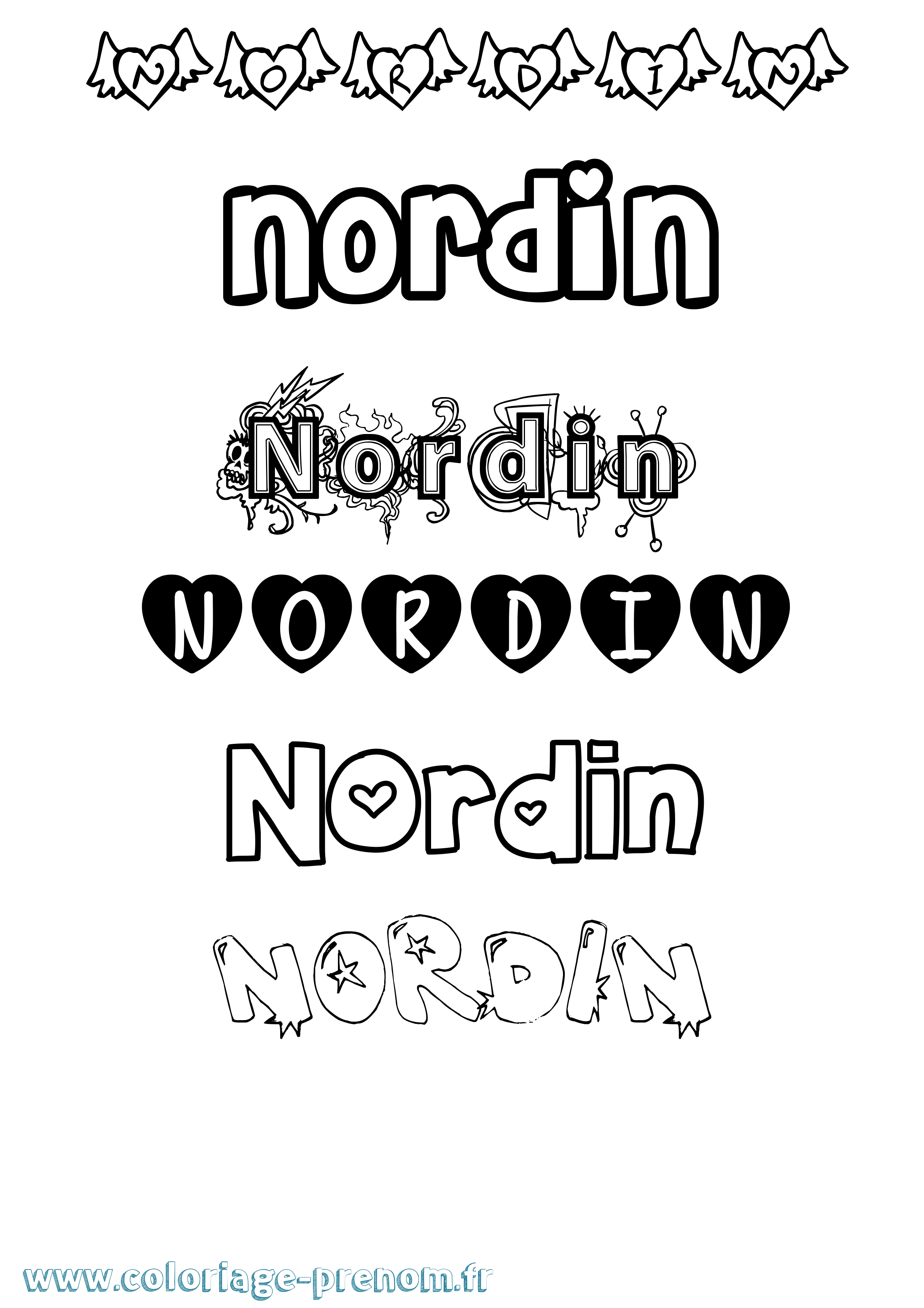 Coloriage Nordin Girly Coloriage prénom Nordin Girly