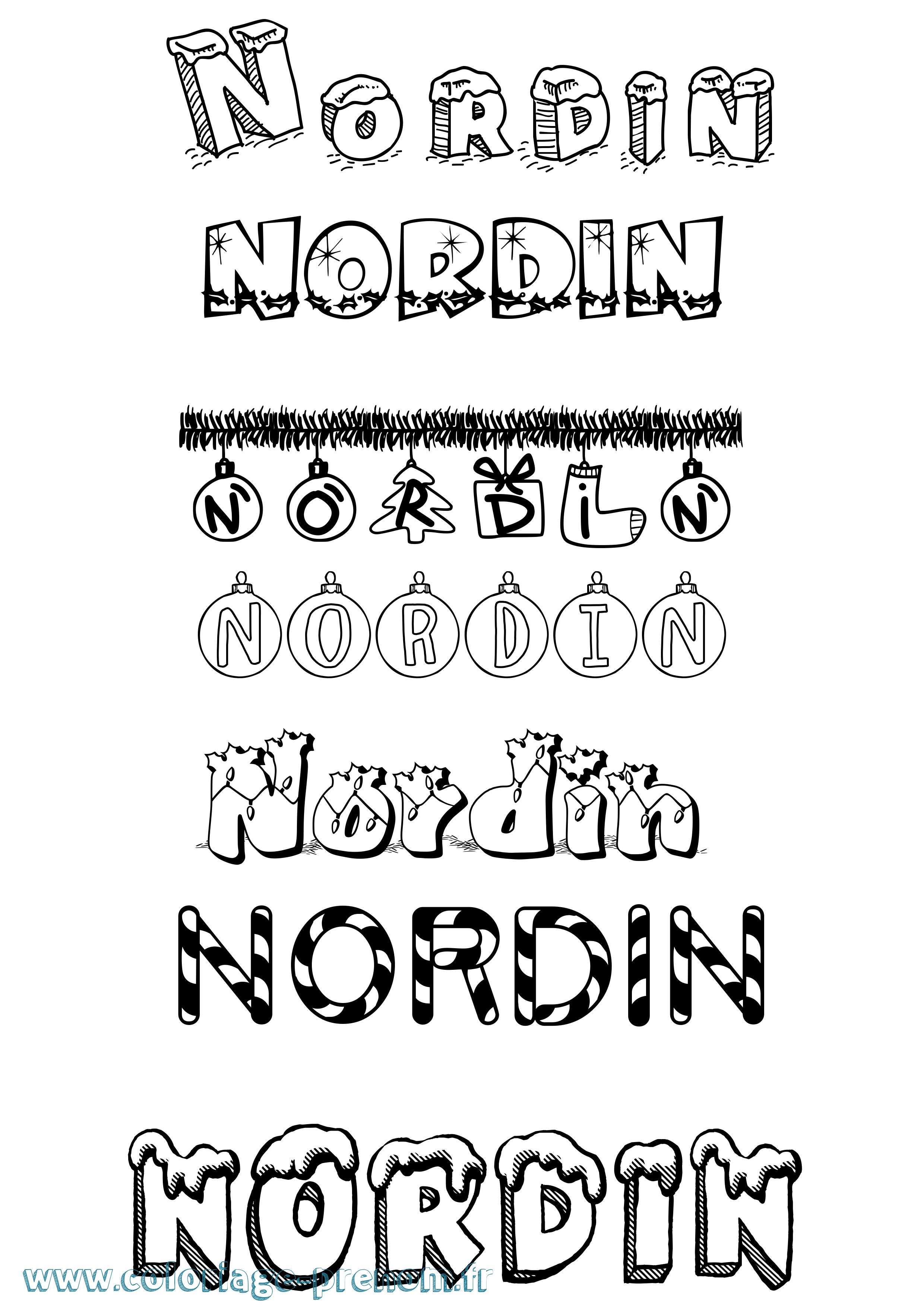 Coloriage Nordin Noël Coloriage prénom Nordin Noël