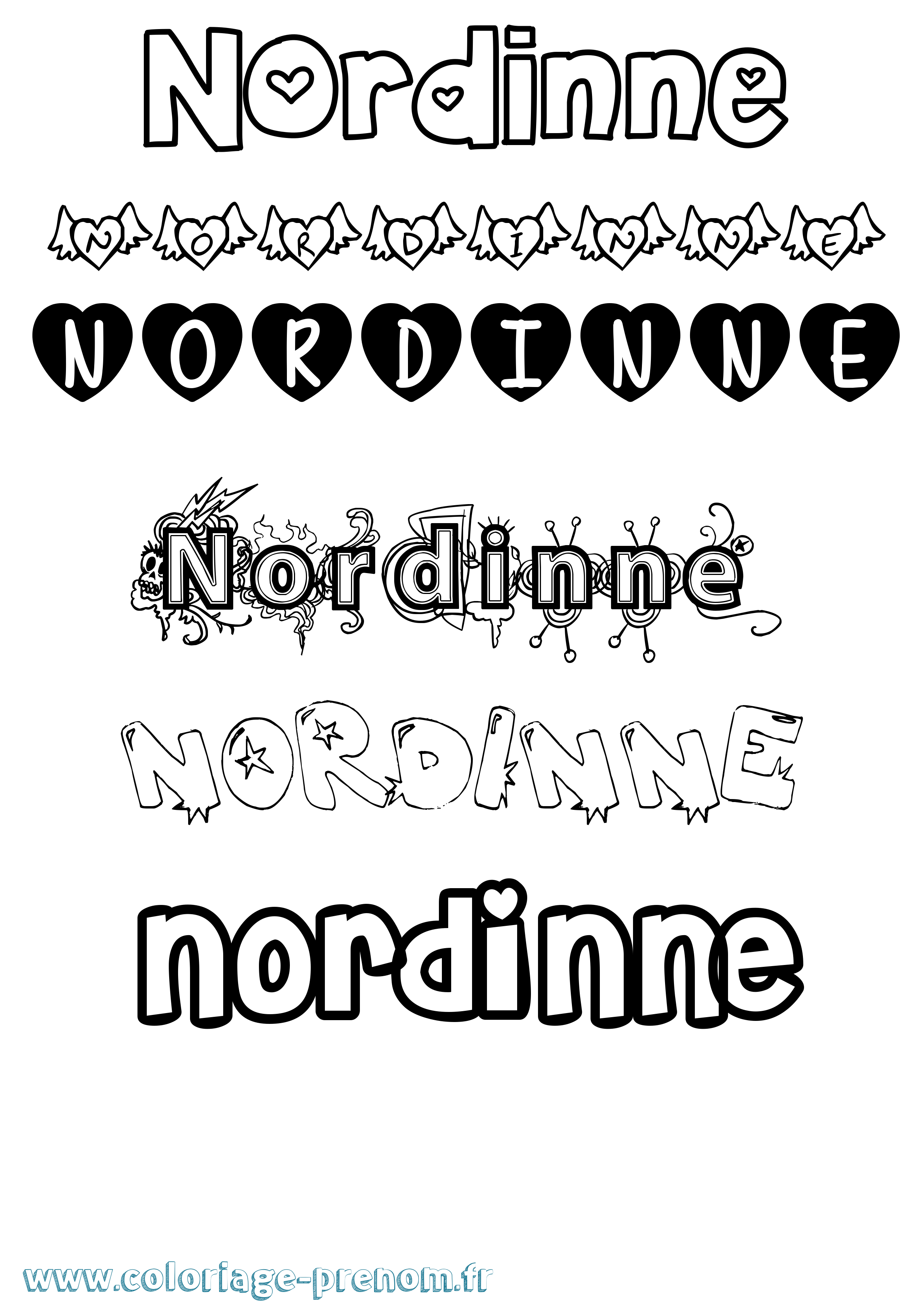 Coloriage Nordinne Girly Coloriage prénom Nordinne Girly