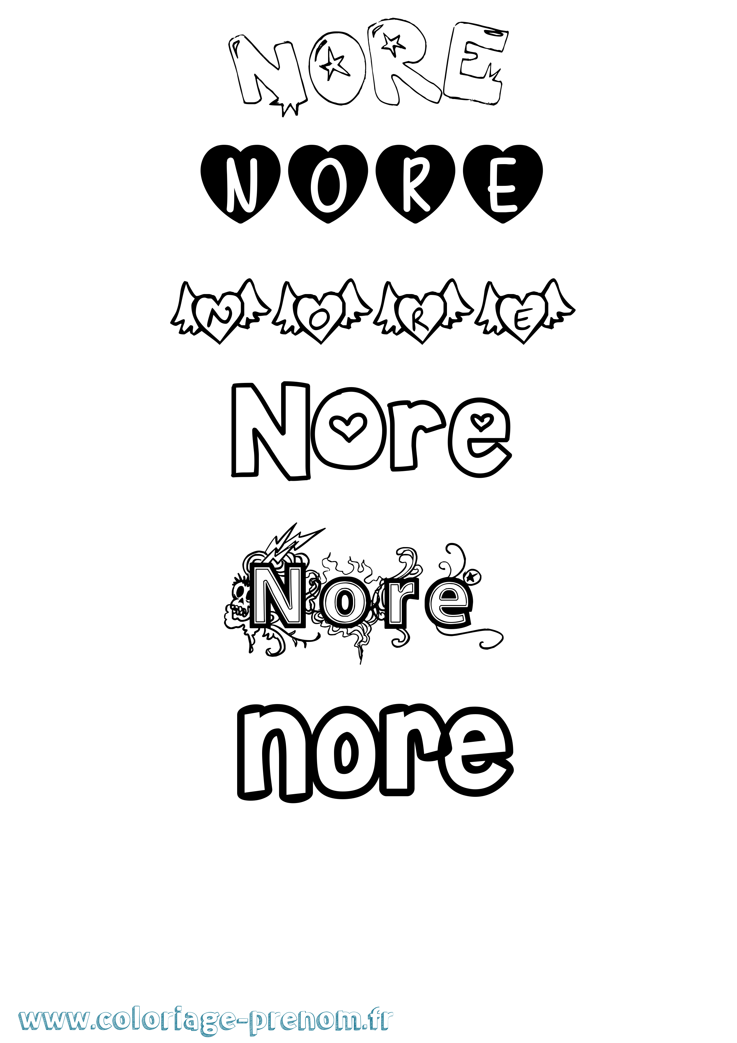 Coloriage Nore Girly Coloriage prénom Nore Girly
