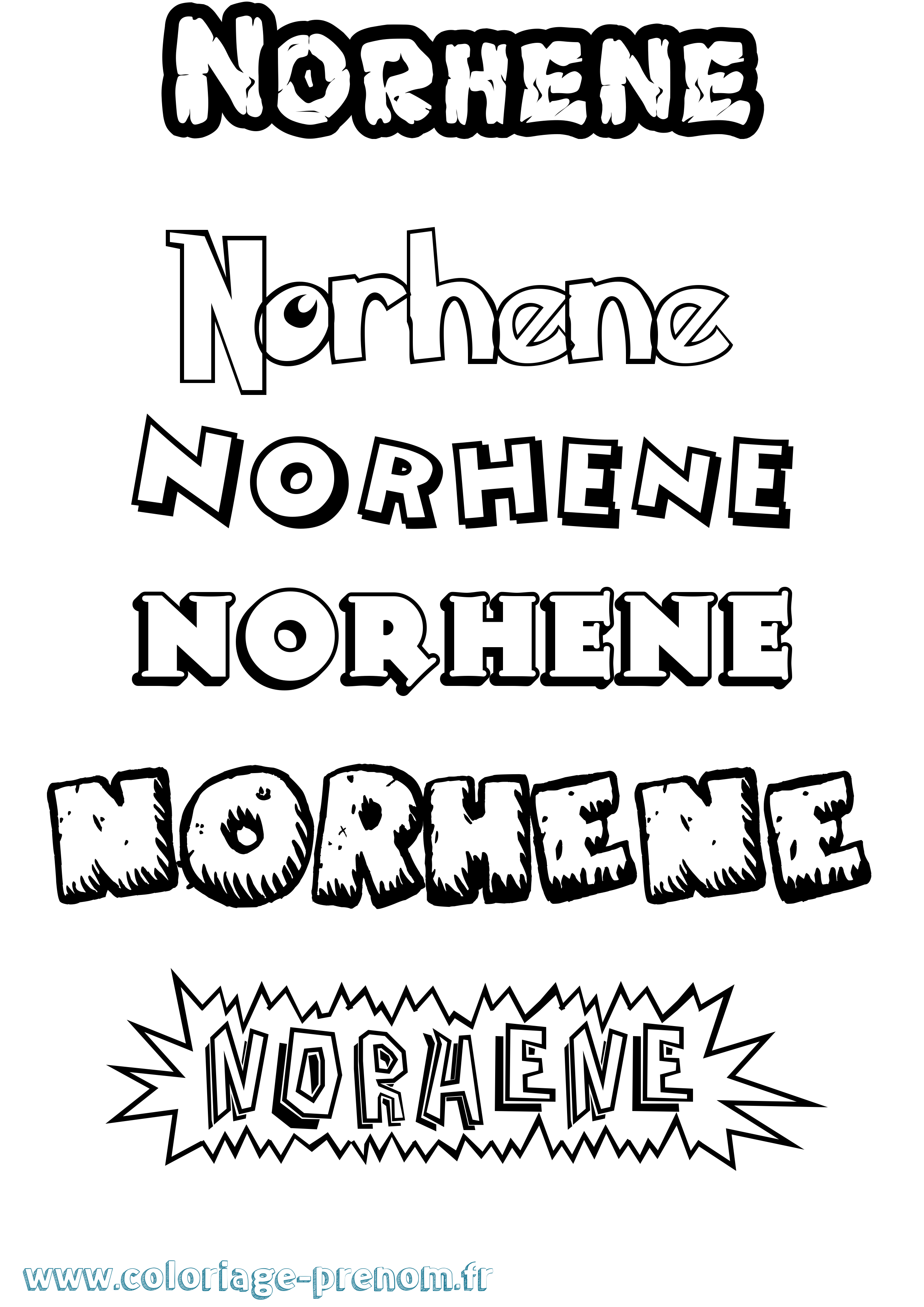 Coloriage Norhene Dessin Animé Coloriage prénom Norhene Dessin Animé