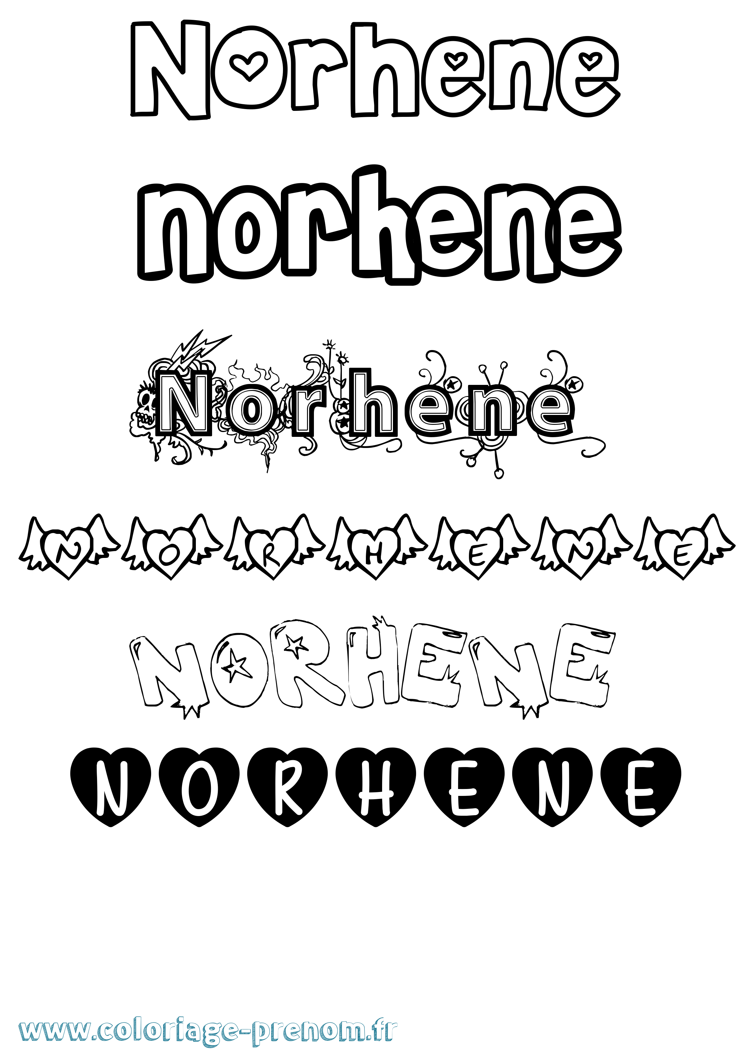 Coloriage Norhene Girly Coloriage prénom Norhene Girly