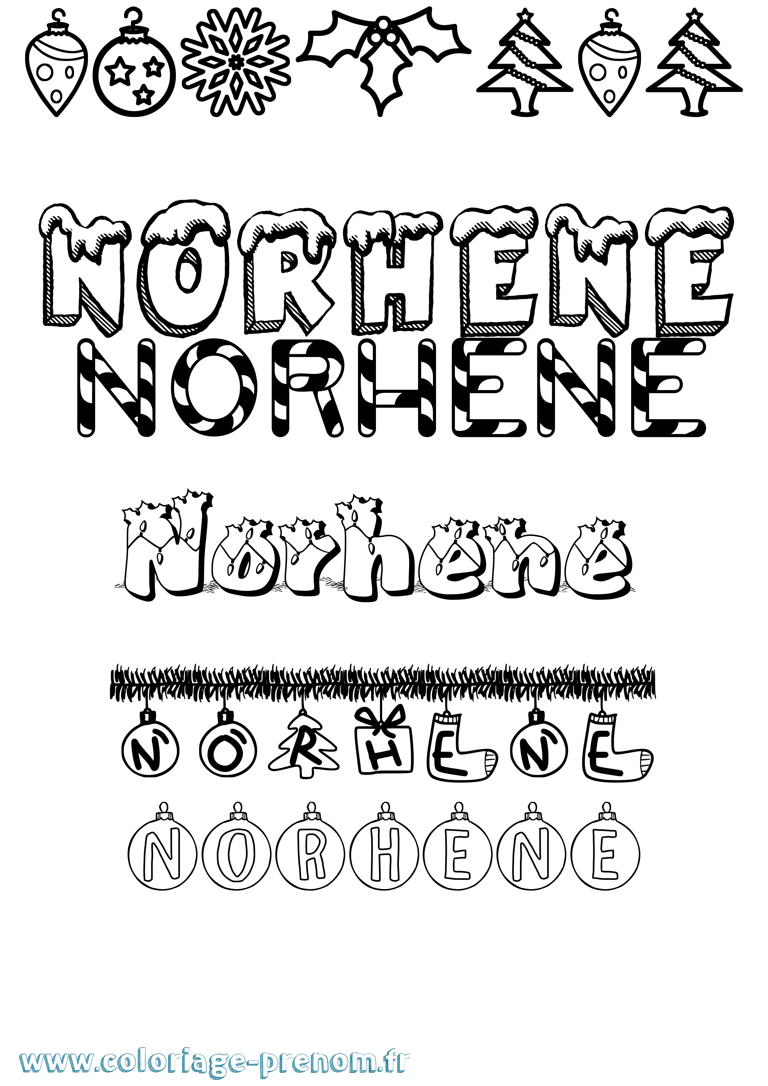 Coloriage Norhene Noël Coloriage prénom Norhene Noël