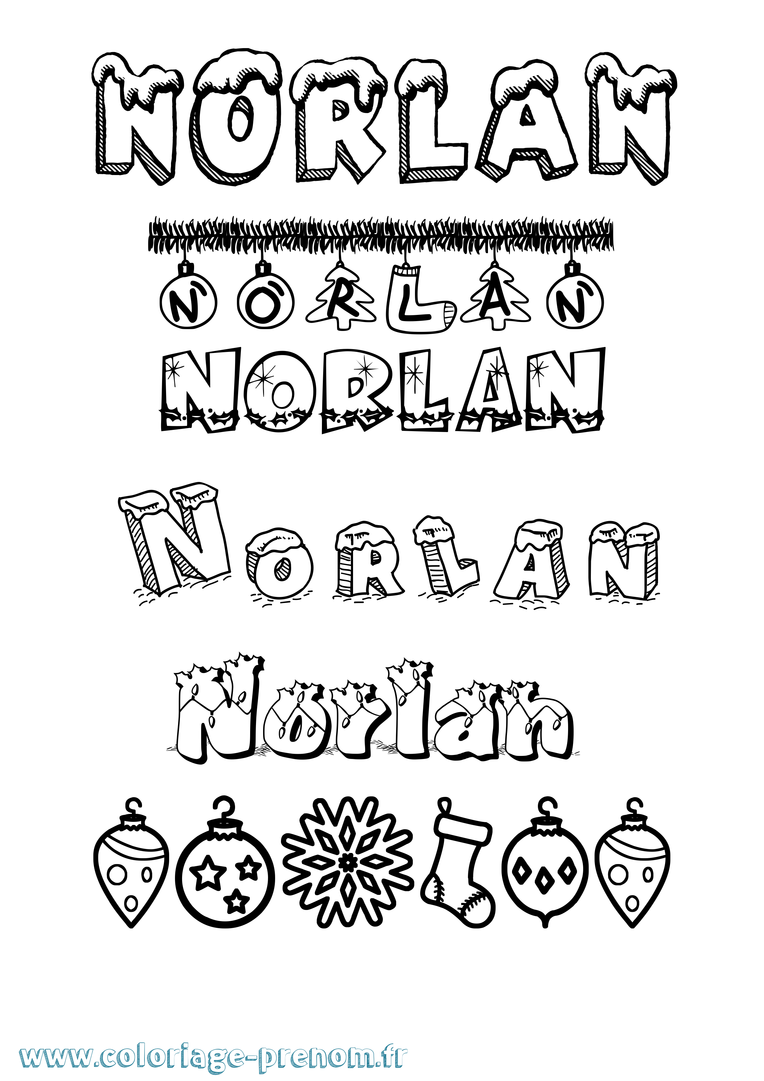Coloriage Norlan Noël Coloriage prénom Norlan Noël
