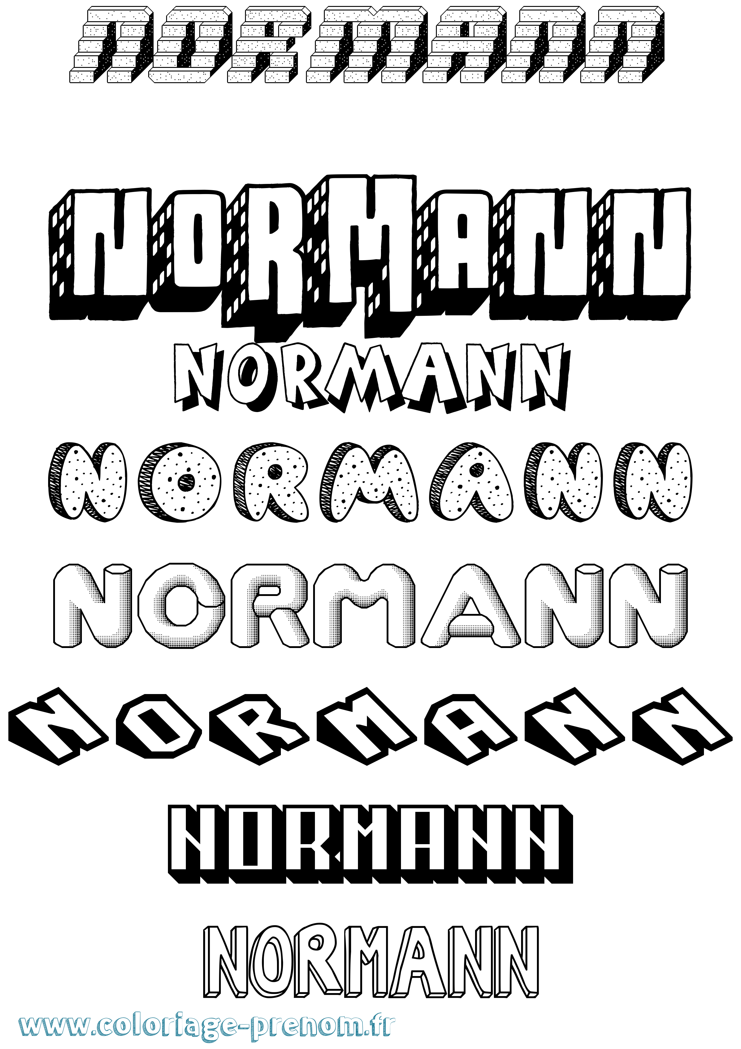Coloriage Normann Effet 3D Coloriage prénom Normann Effet 3D