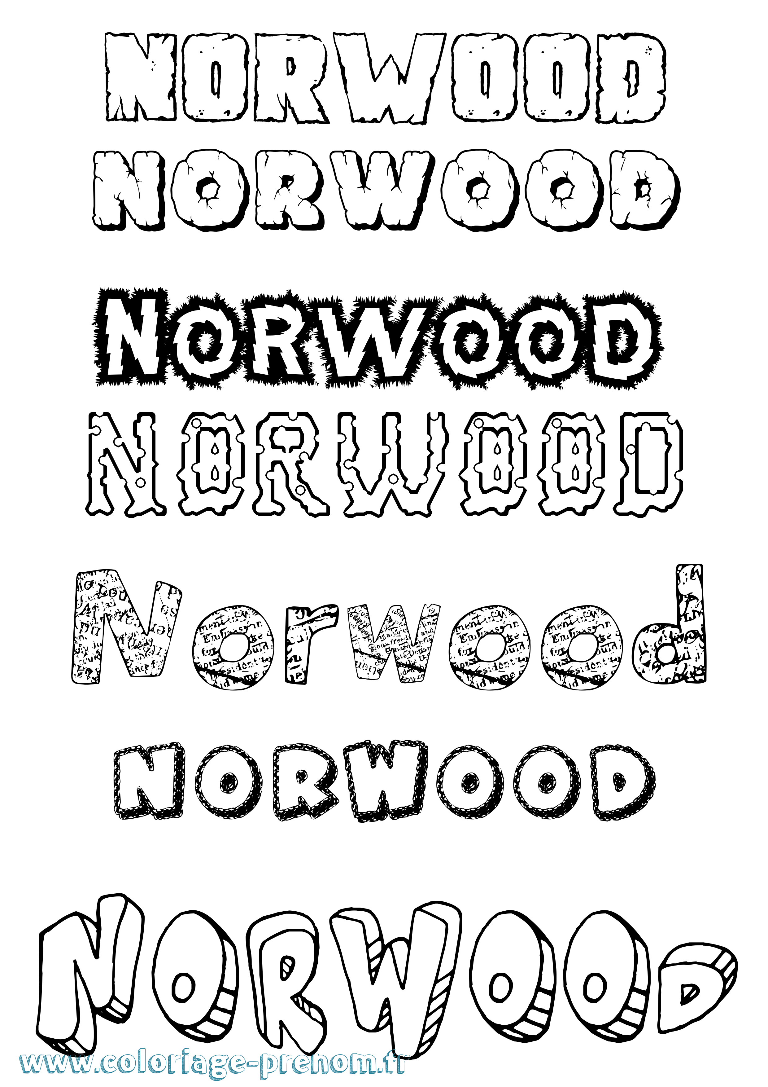 Coloriage Norwood Destructuré Coloriage prénom Norwood Destructuré