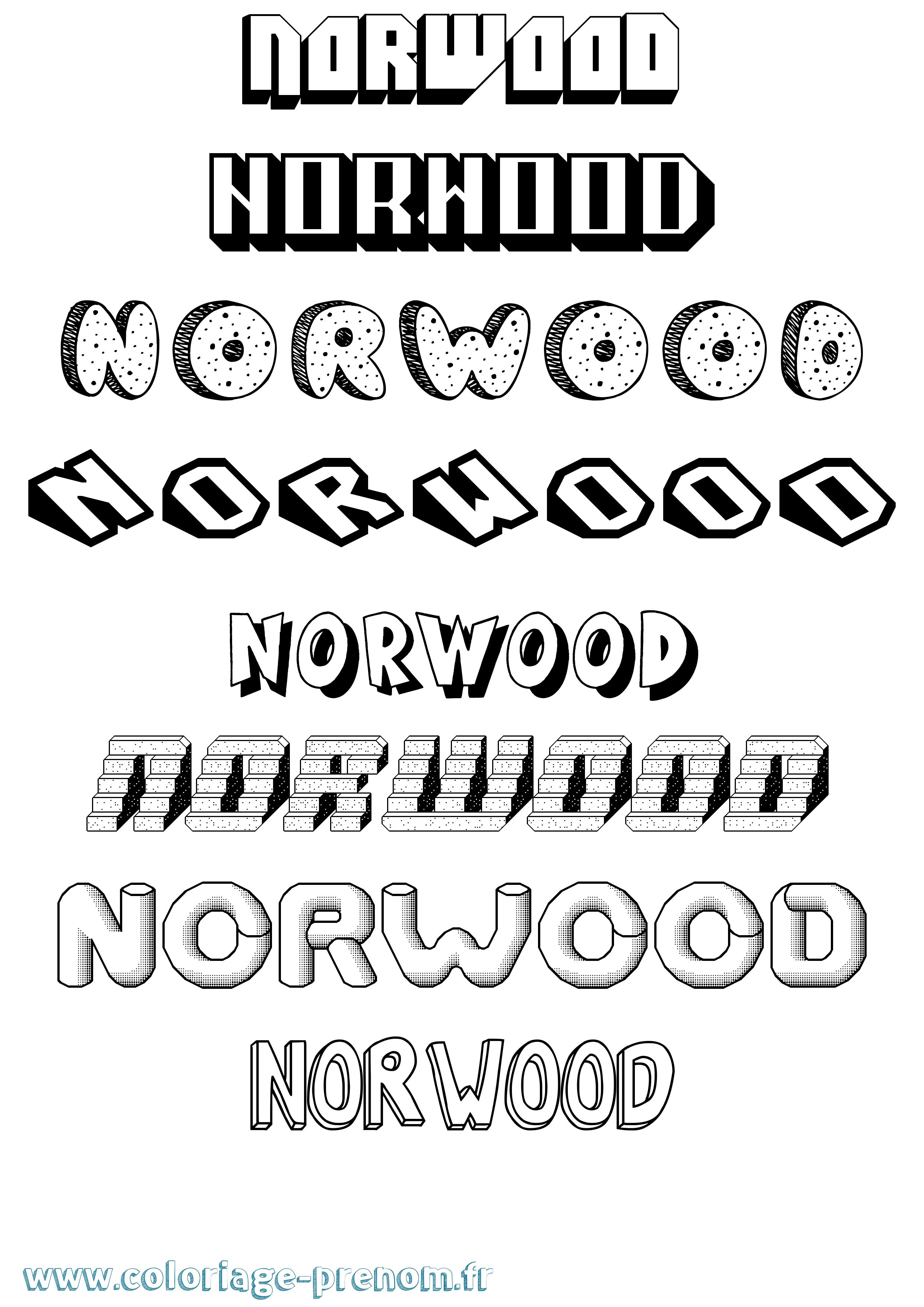 Coloriage Norwood Effet 3D Coloriage prénom Norwood Effet 3D