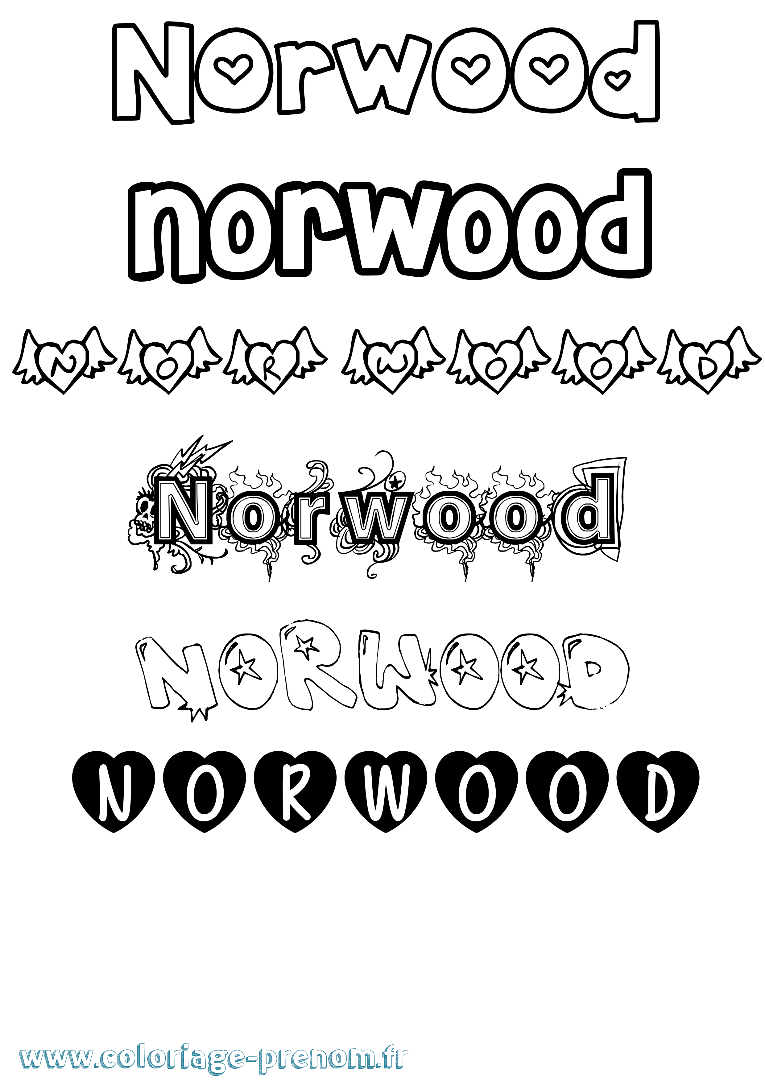 Coloriage Norwood Girly Coloriage prénom Norwood Girly