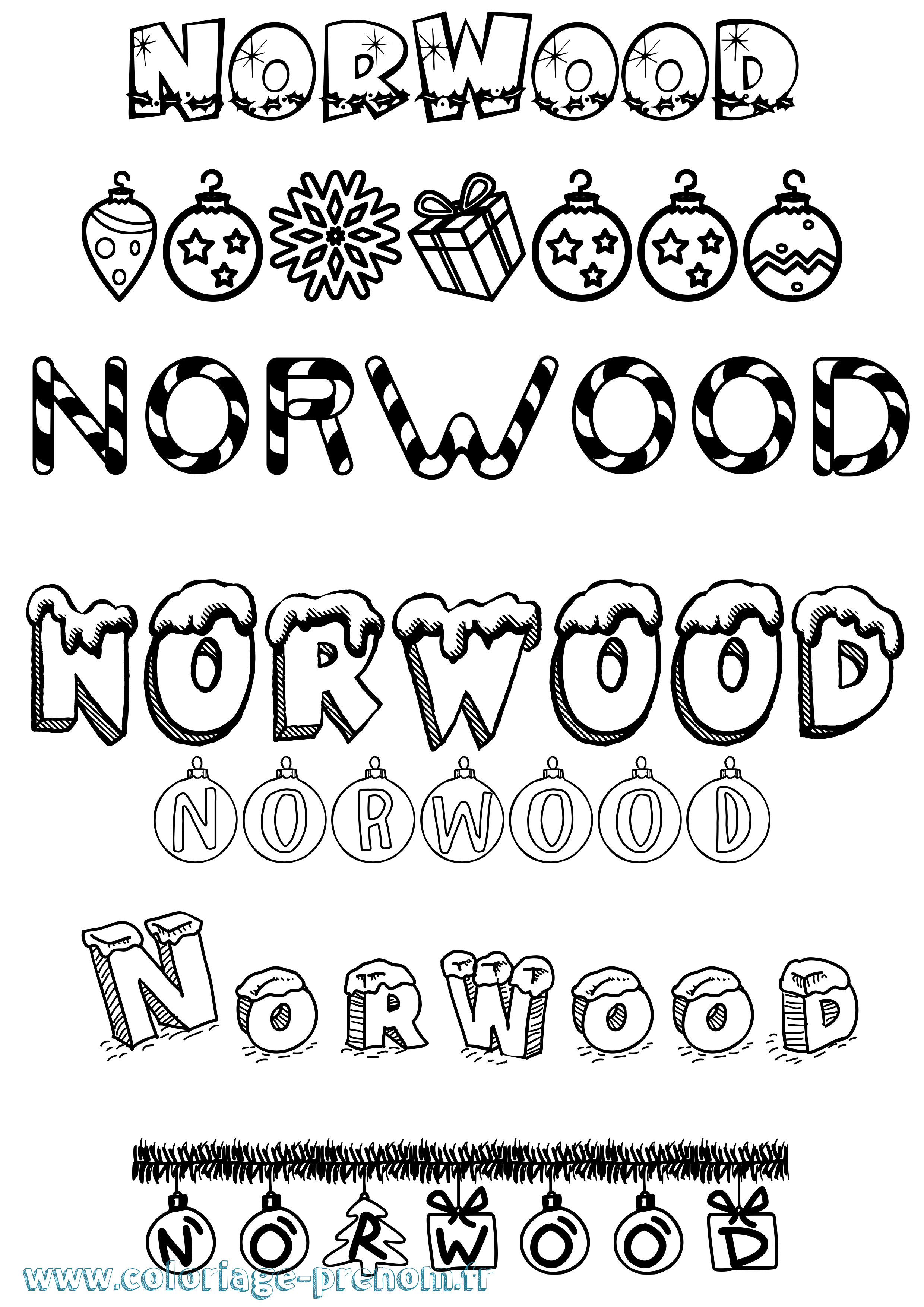 Coloriage Norwood Noël Coloriage prénom Norwood Noël