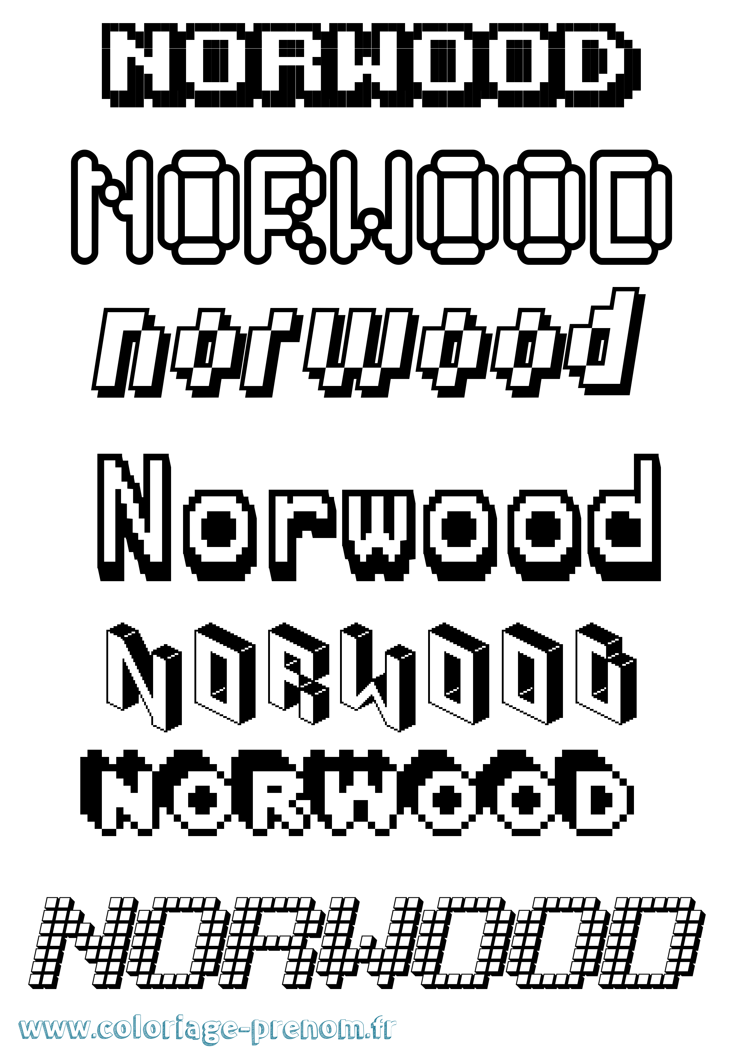 Coloriage Norwood Pixel Coloriage prénom Norwood Pixel