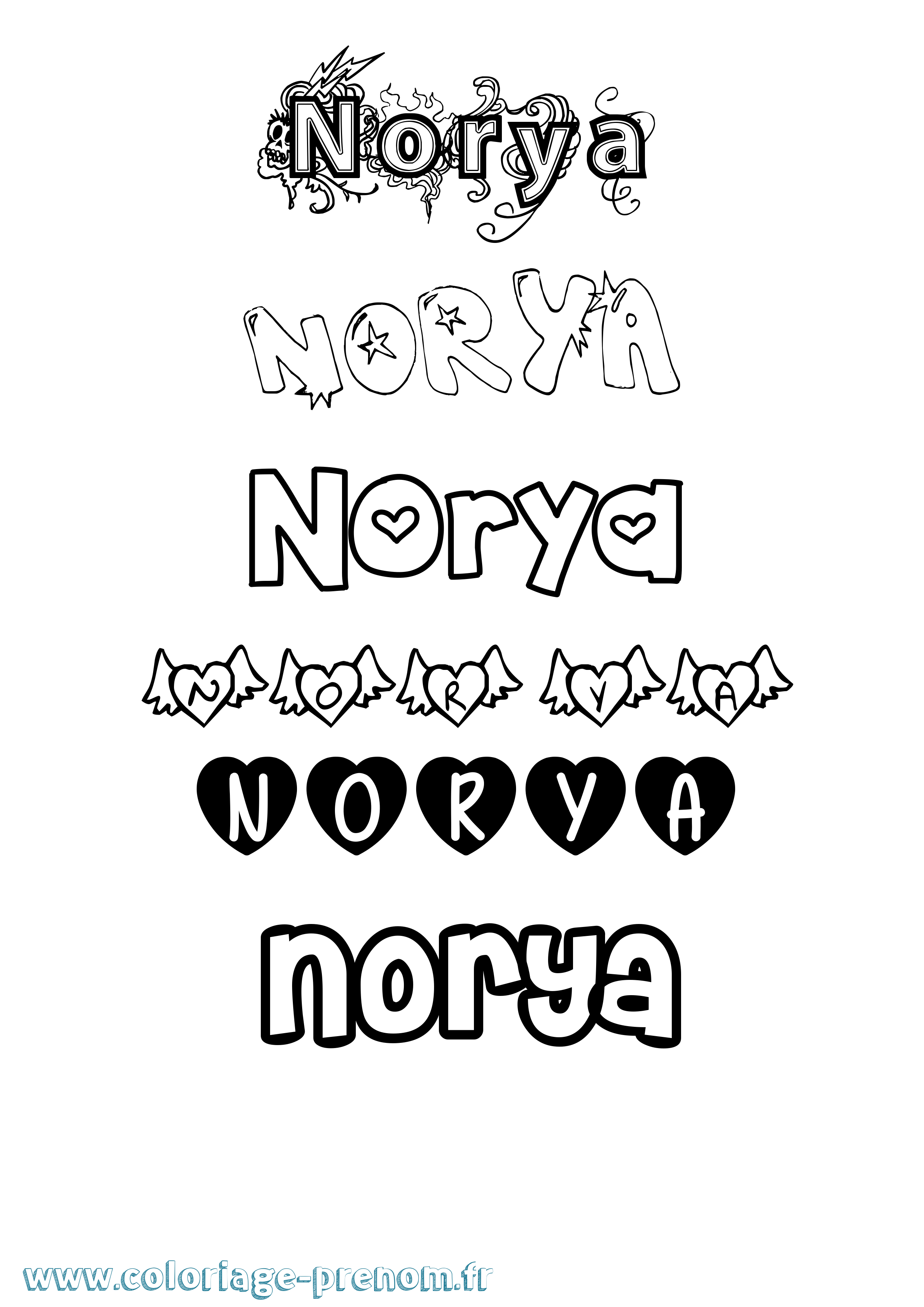 Coloriage Norya Girly Coloriage prénom Norya Girly