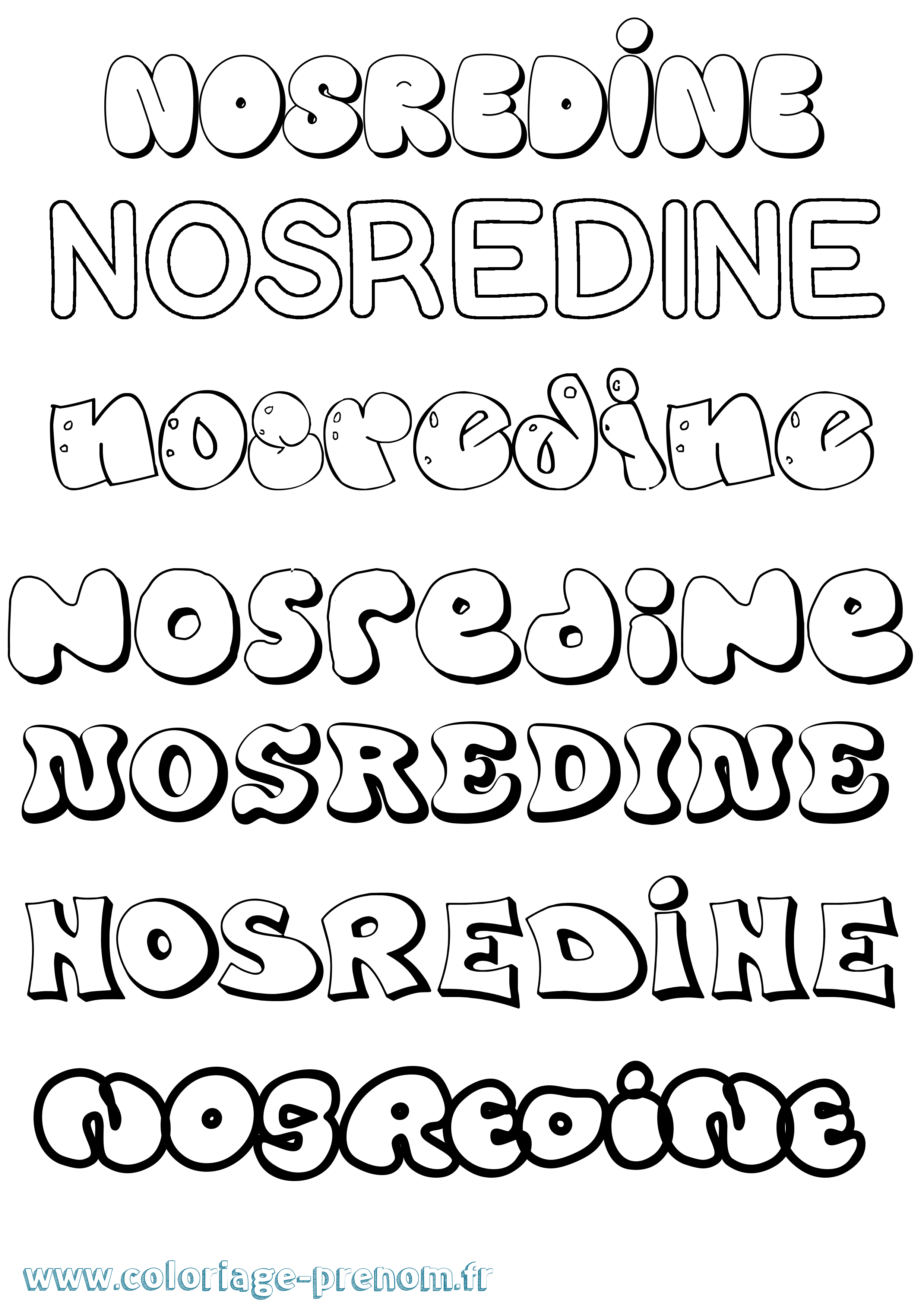 Coloriage Nosredine Bubble Coloriage prénom Nosredine Bubble