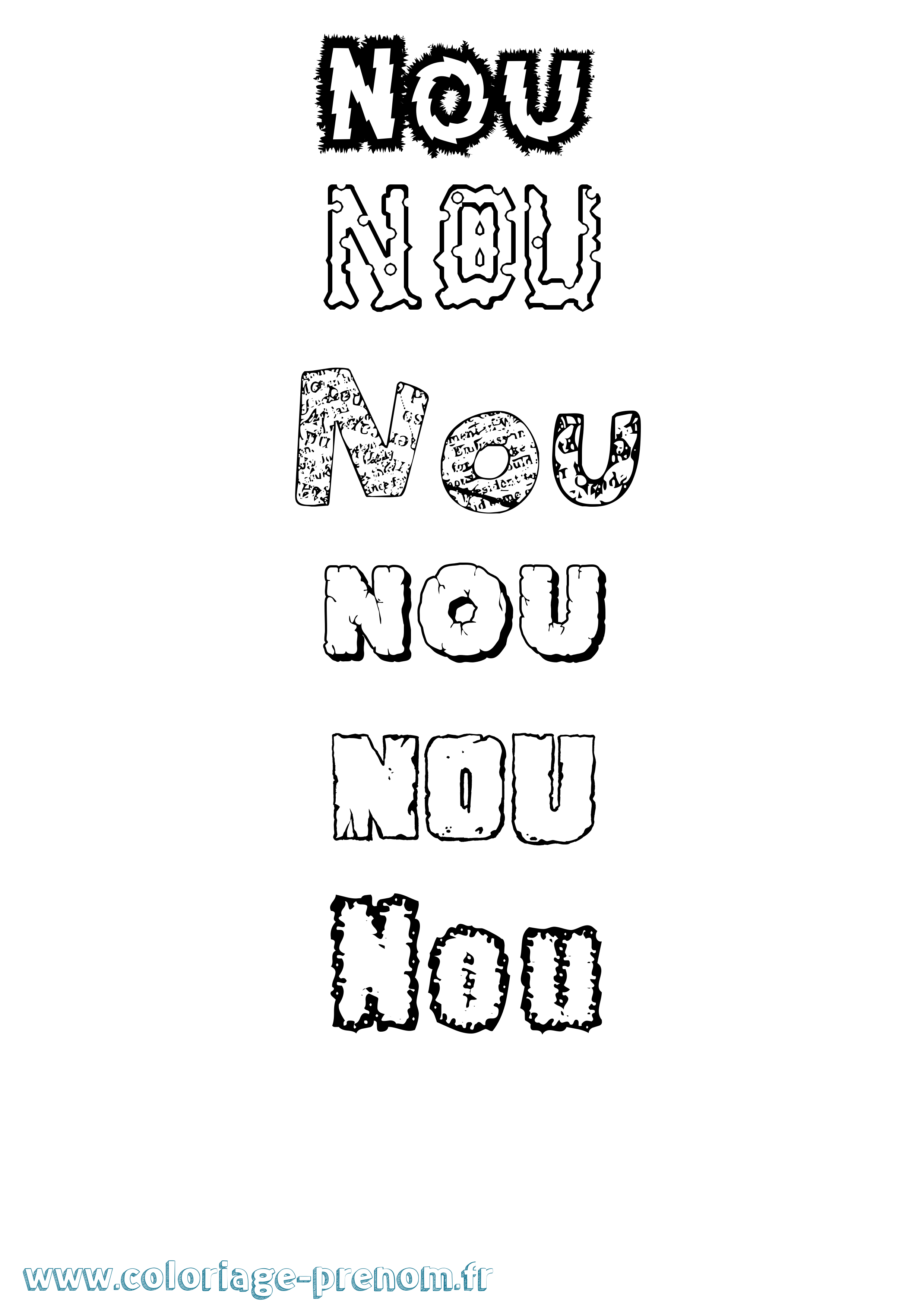 Coloriage Nou Destructuré Coloriage prénom Nou Destructuré