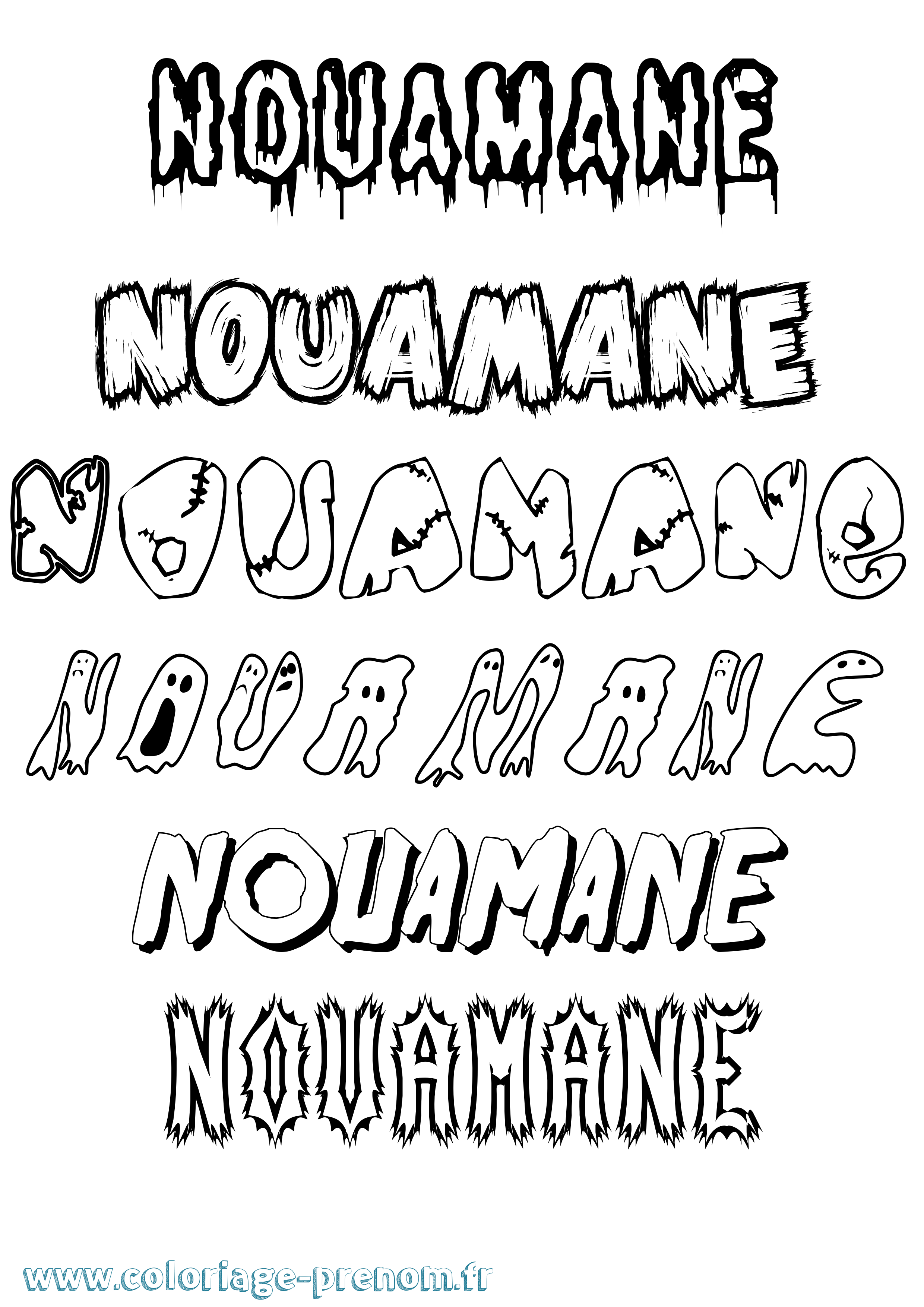 Coloriage Nouamane Frisson Coloriage prénom Nouamane Frisson
