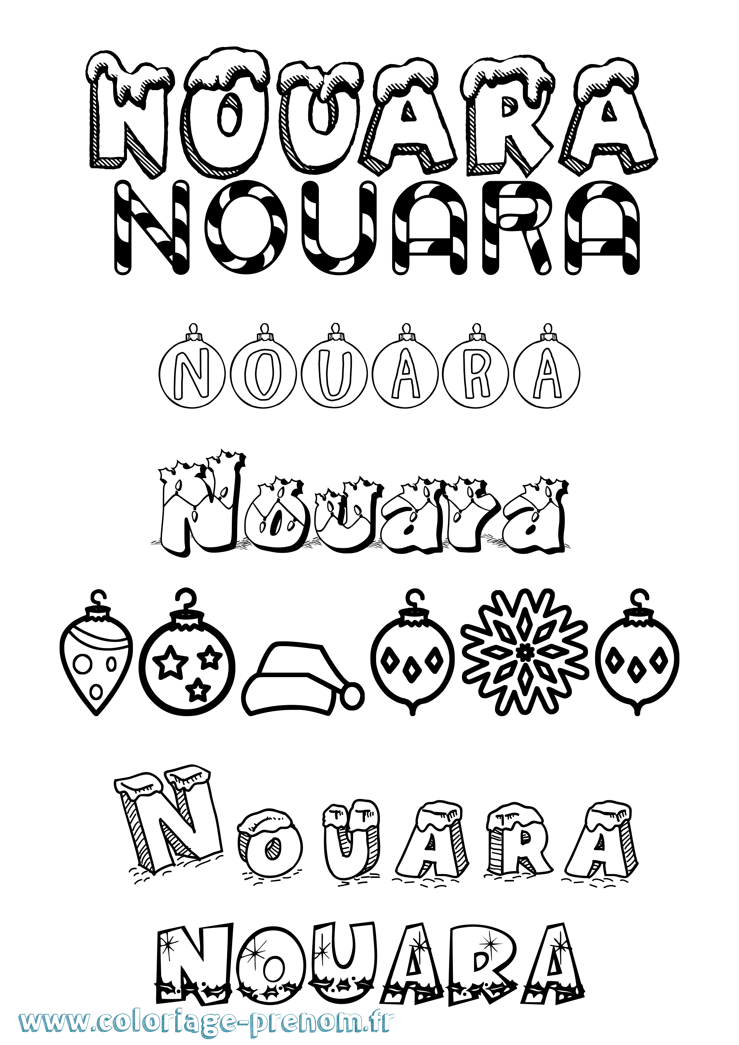Coloriage Nouara Noël Coloriage prénom Nouara Noël
