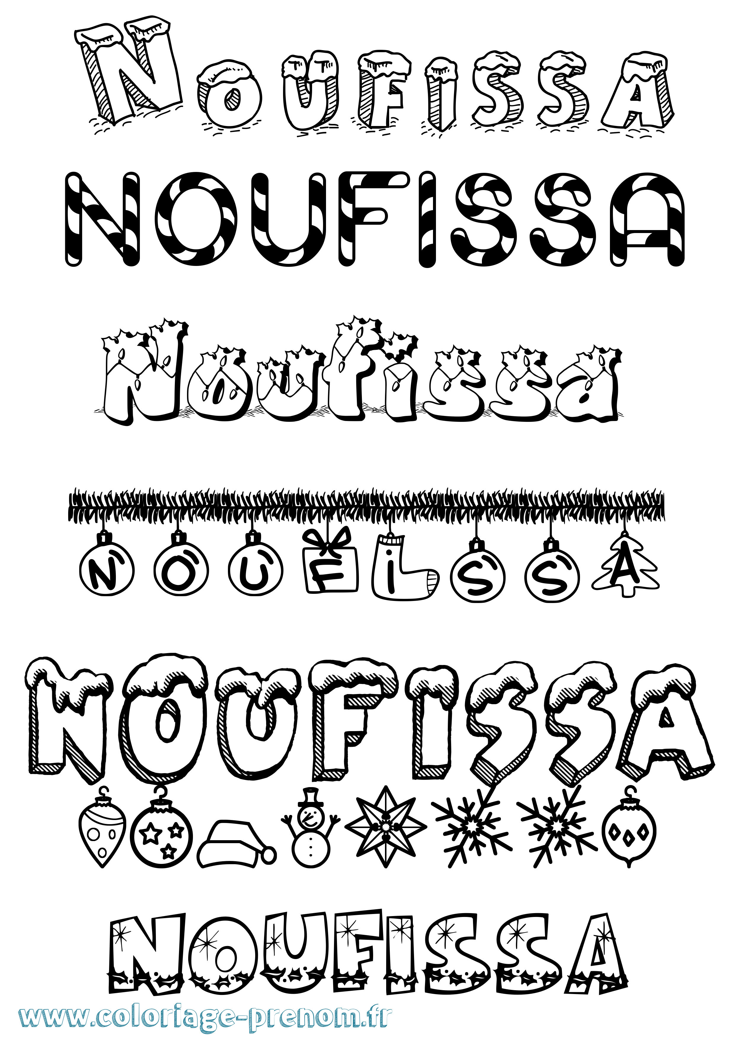 Coloriage Noufissa Noël Coloriage prénom Noufissa Noël
