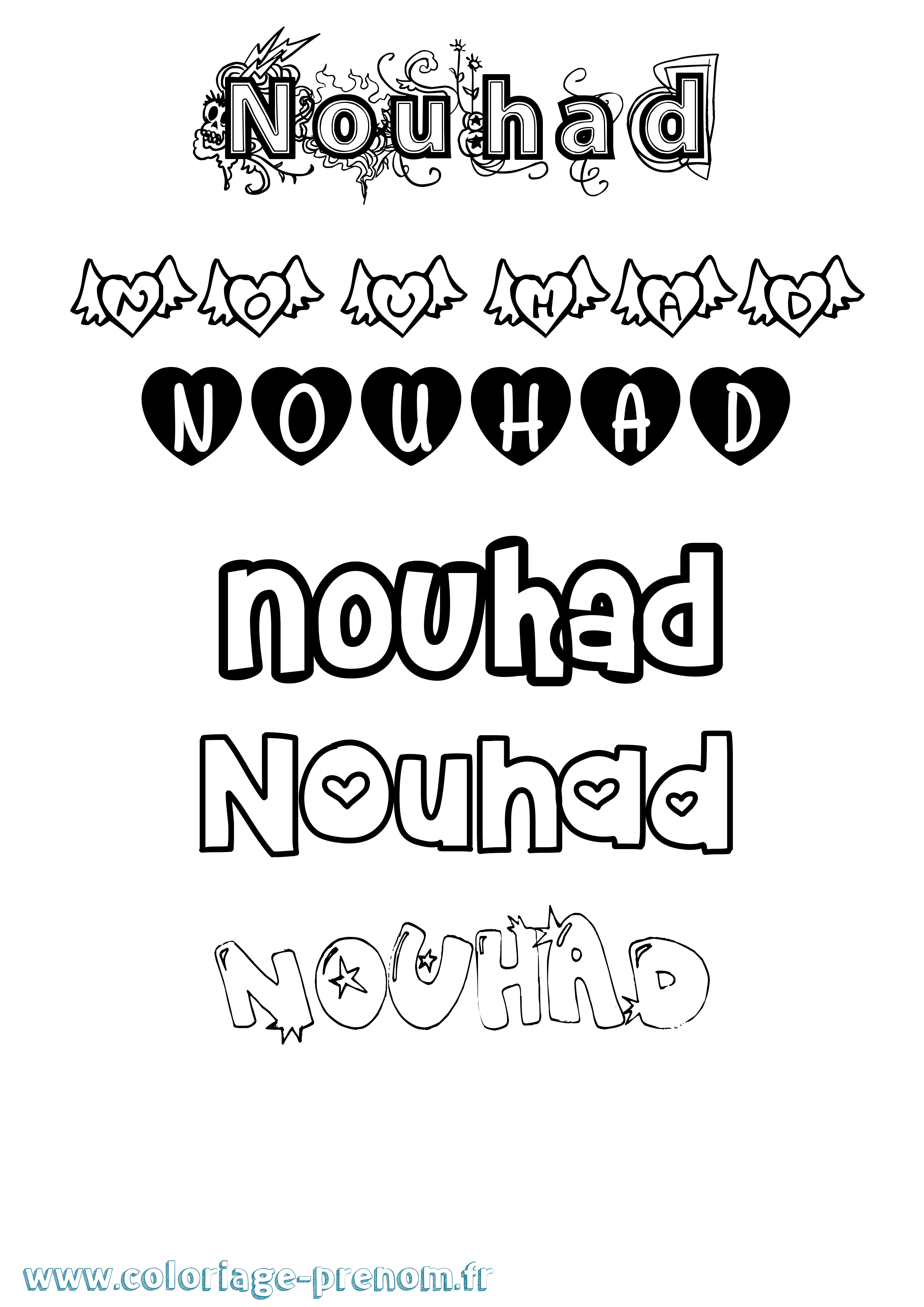 Coloriage Nouhad Girly Coloriage prénom Nouhad Girly