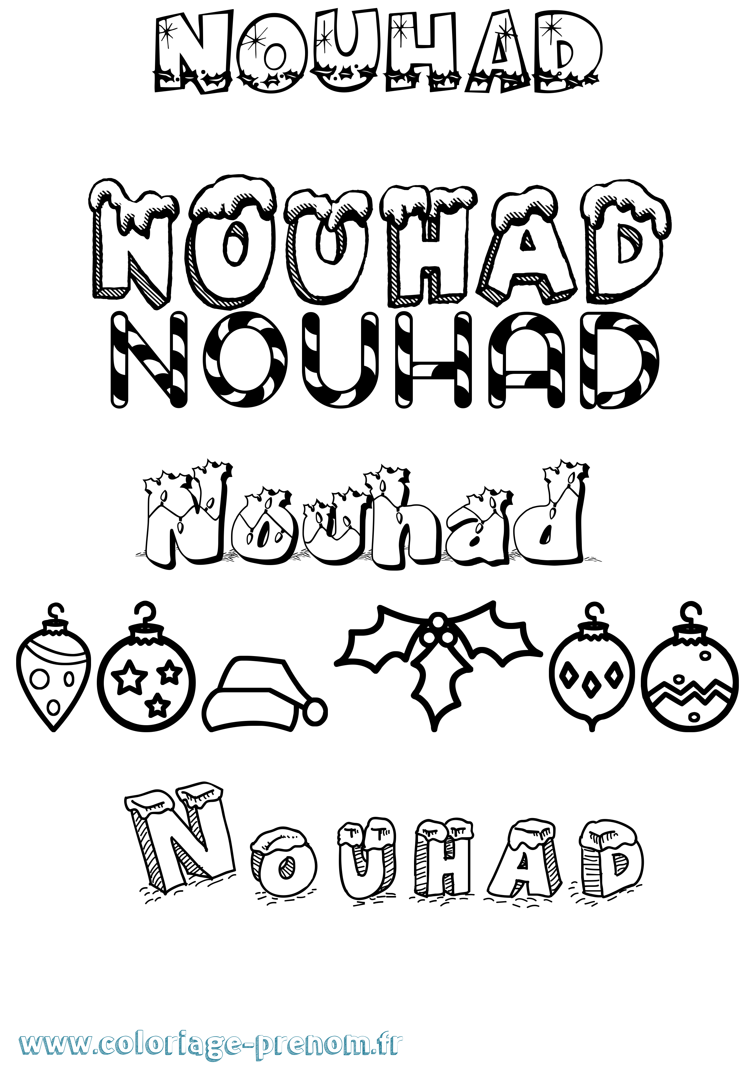 Coloriage Nouhad Noël Coloriage prénom Nouhad Noël