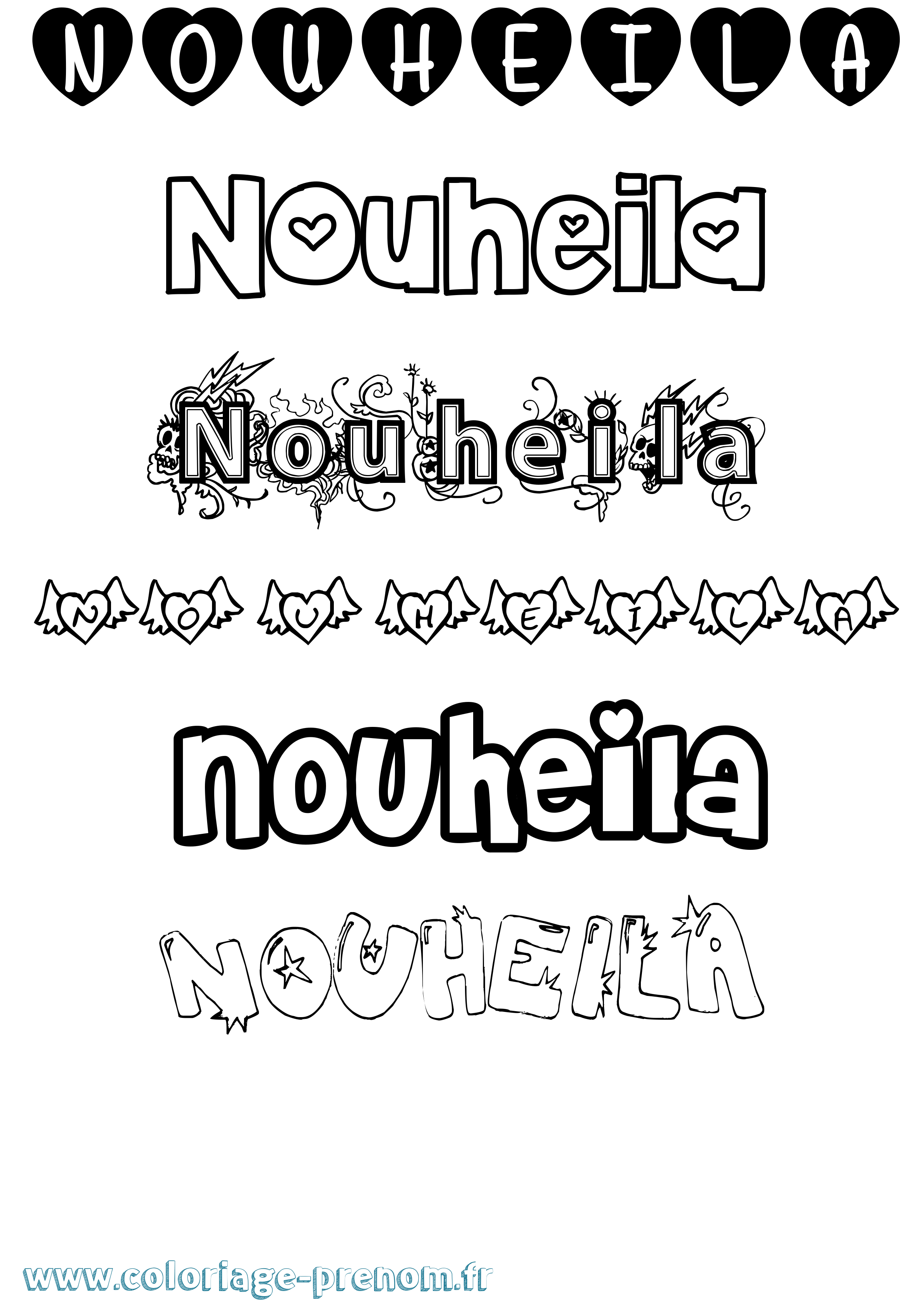Coloriage Nouheila Girly Coloriage prénom Nouheila Girly