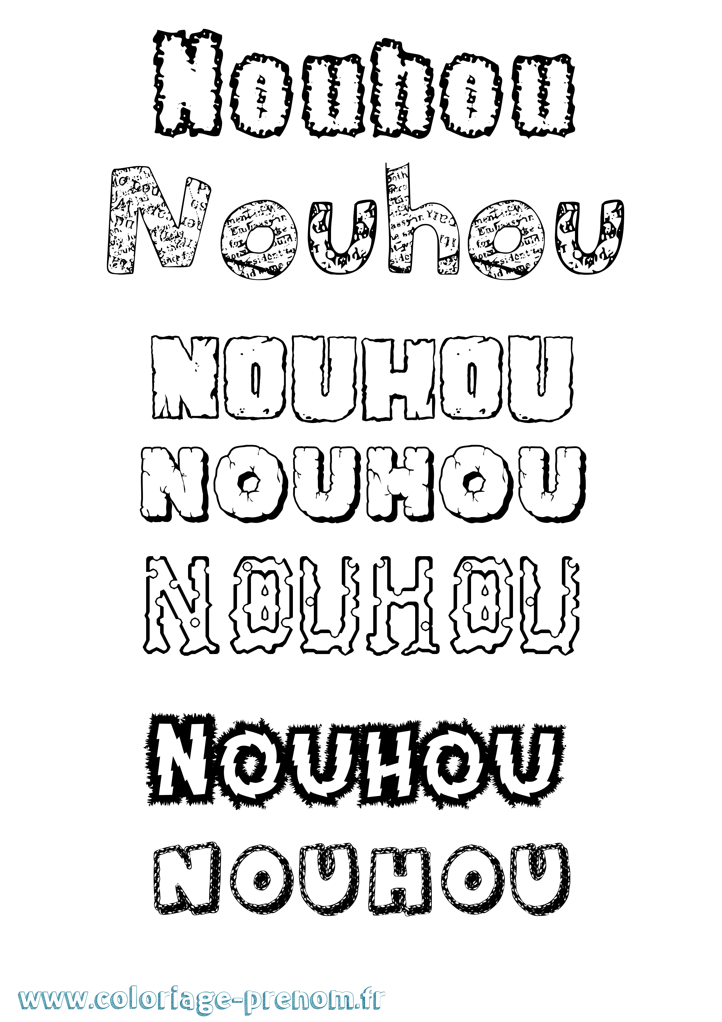 Coloriage Nouhou Destructuré Coloriage prénom Nouhou Destructuré
