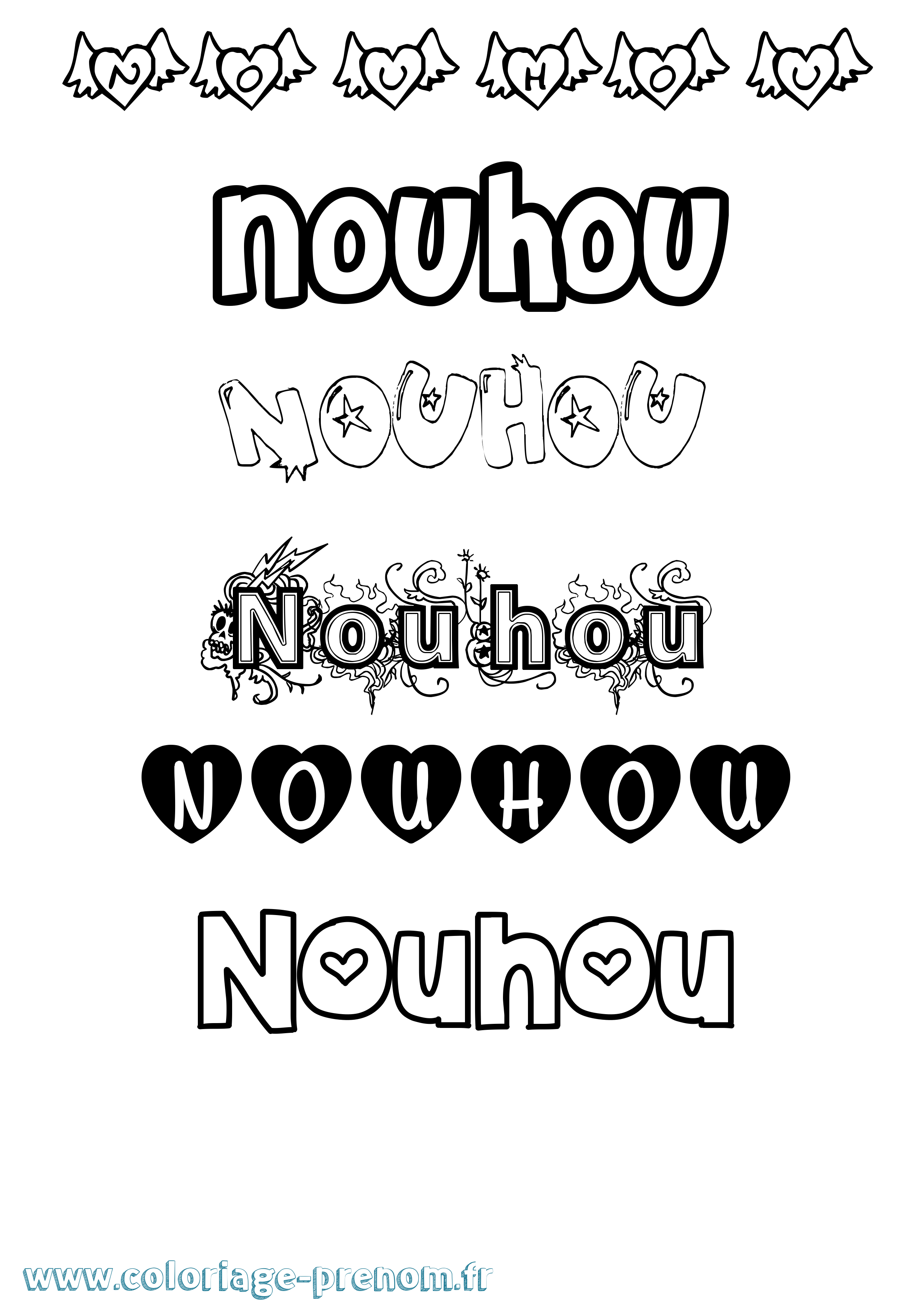 Coloriage Nouhou Girly Coloriage prénom Nouhou Girly