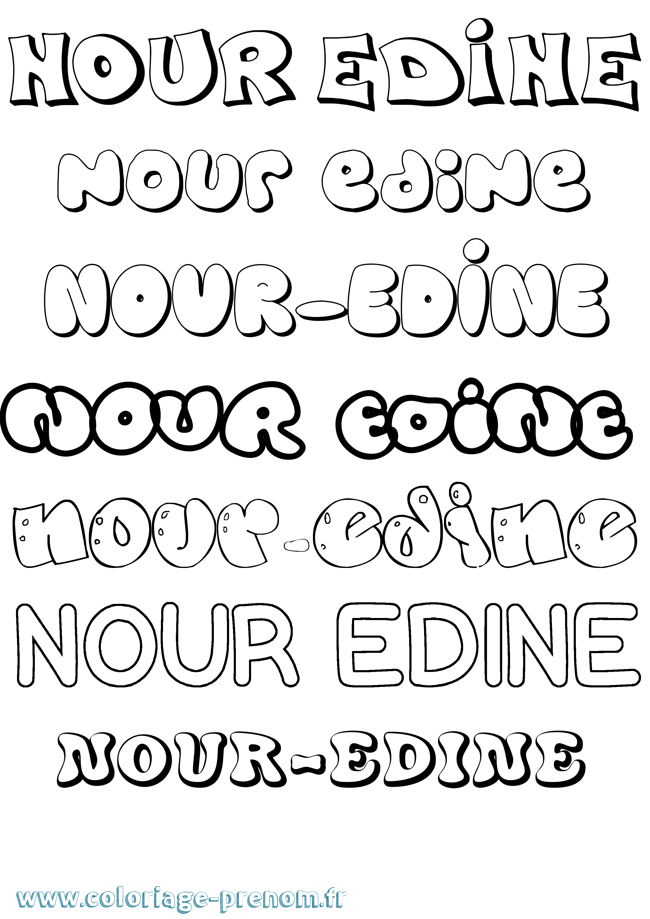 Coloriage Nour-Edine Bubble Coloriage prénom Nour-Edine Bubble
