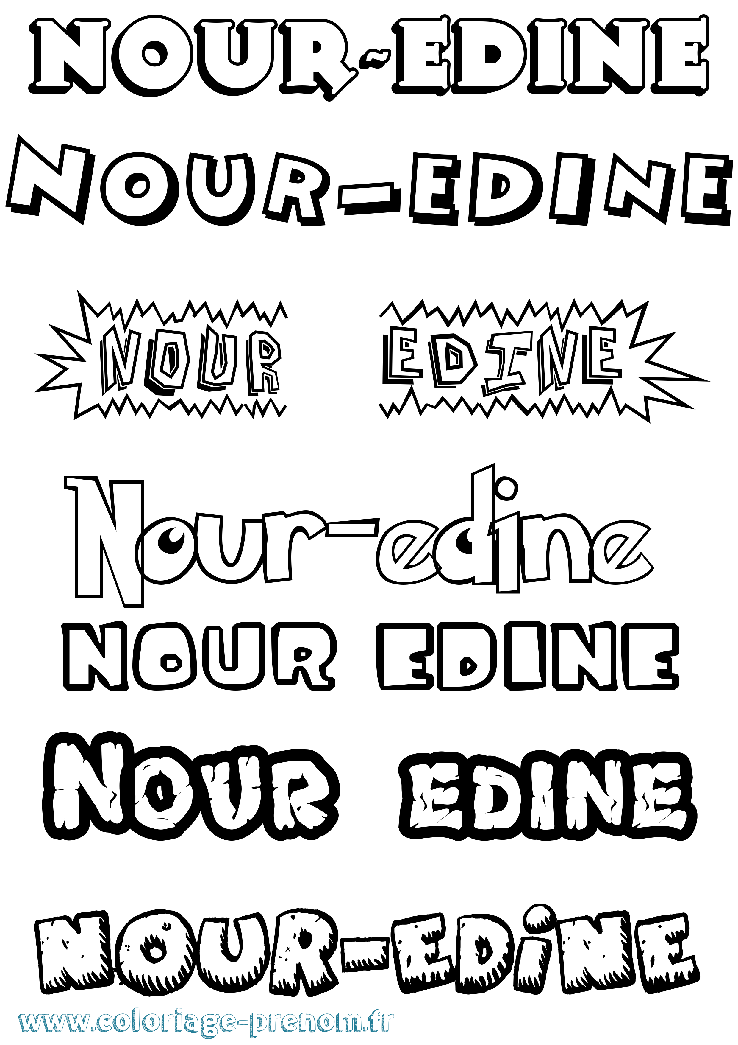 Coloriage Nour-Edine Dessin Animé Coloriage prénom Nour-Edine Dessin Animé