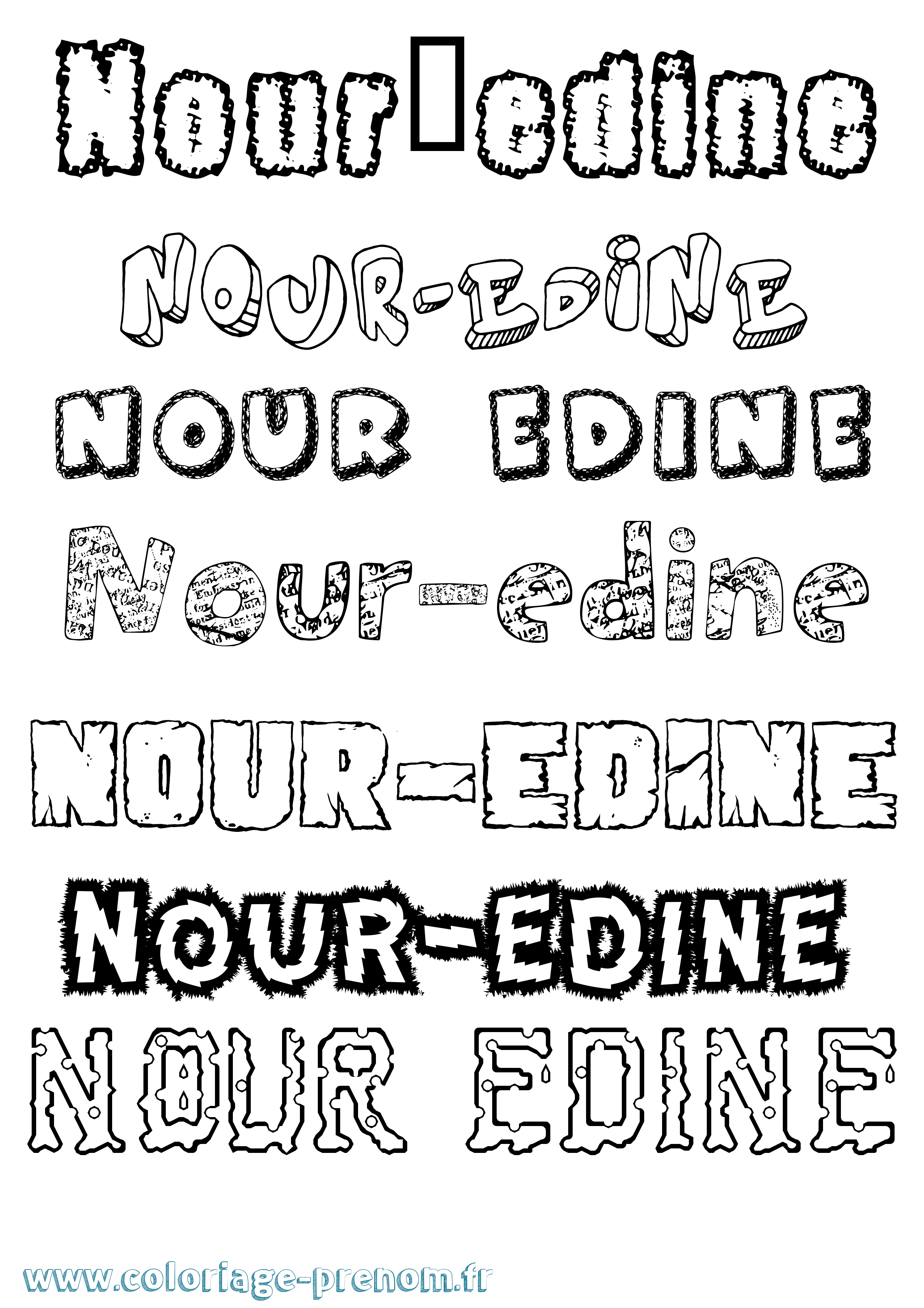 Coloriage Nour-Edine Destructuré Coloriage prénom Nour-Edine Destructuré