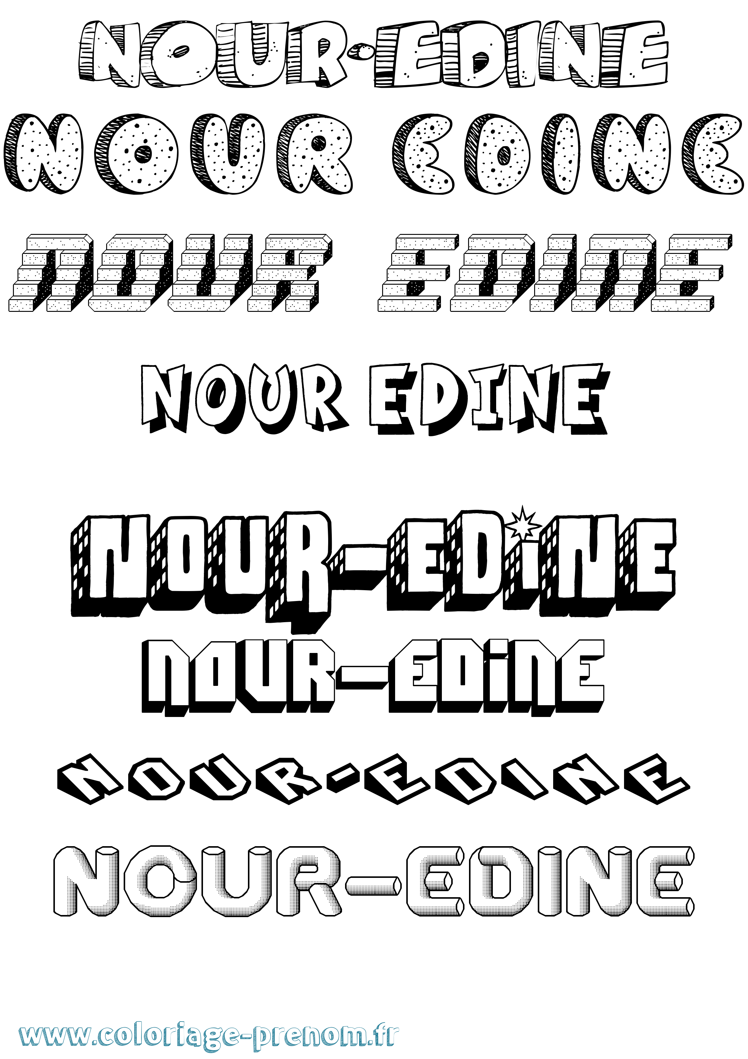 Coloriage Nour-Edine Effet 3D Coloriage prénom Nour-Edine Effet 3D