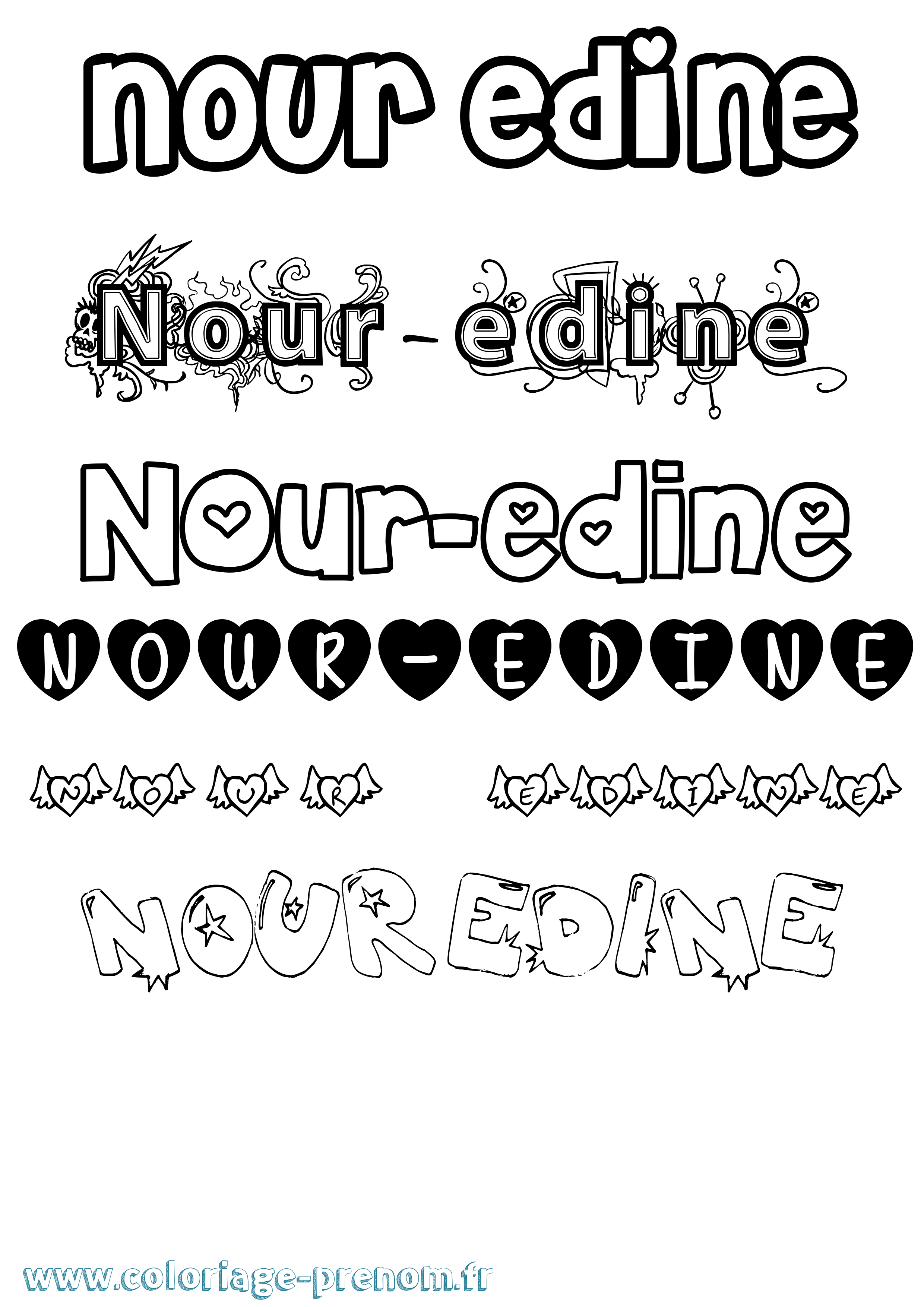 Coloriage Nour-Edine Girly Coloriage prénom Nour-Edine Girly