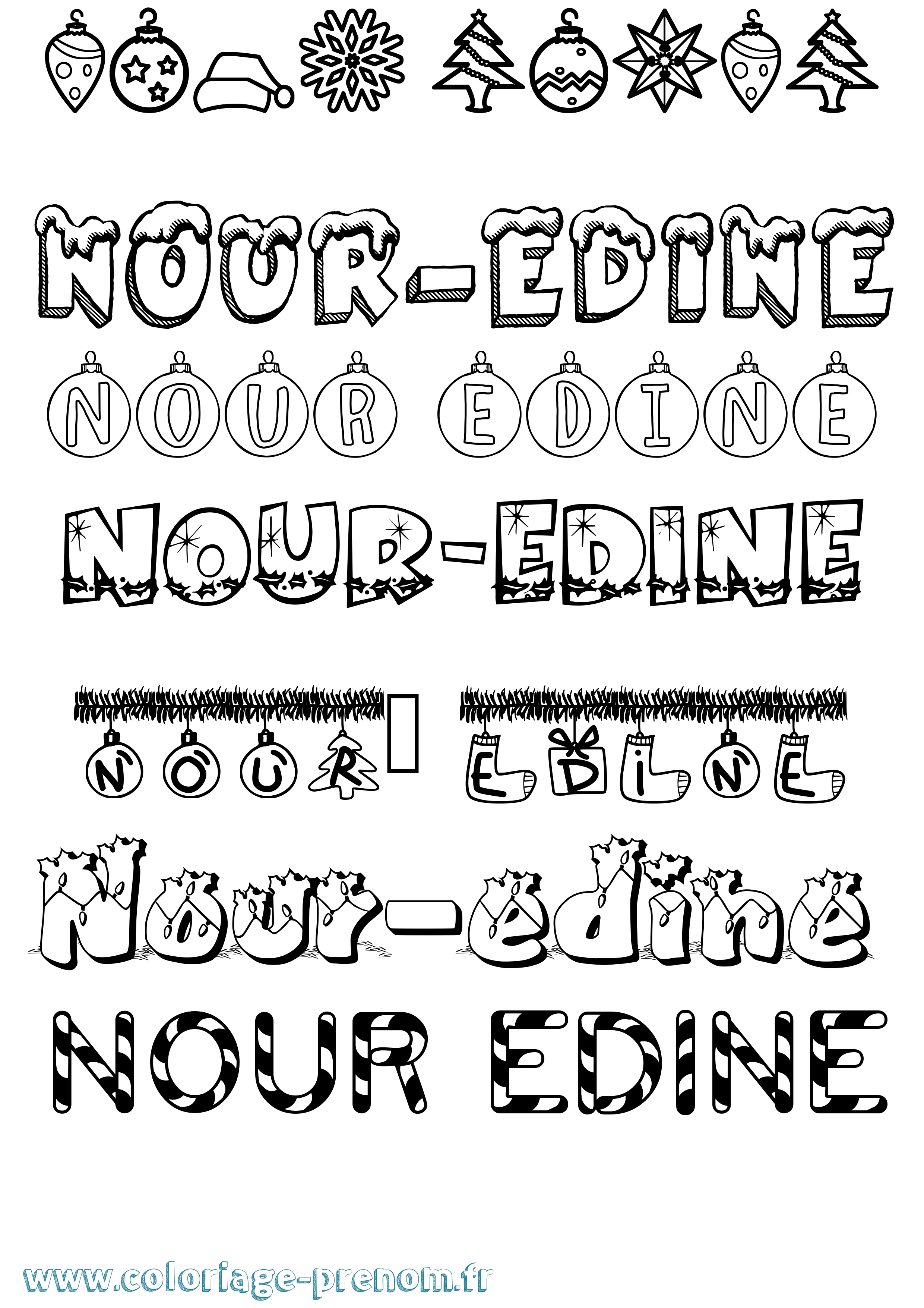 Coloriage Nour-Edine Noël Coloriage prénom Nour-Edine Noël