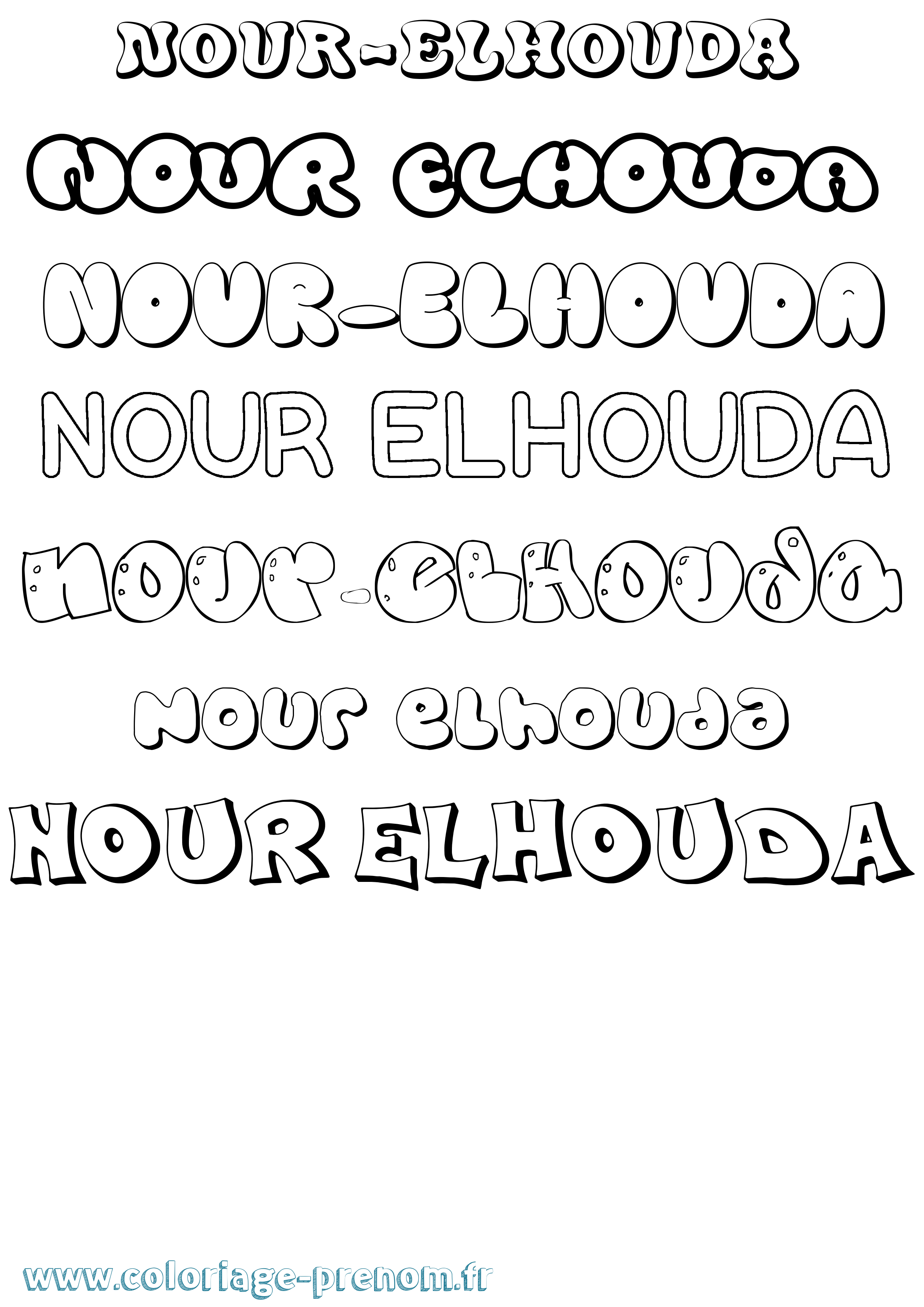 Coloriage Nour-Elhouda Bubble Coloriage prénom Nour-Elhouda Bubble