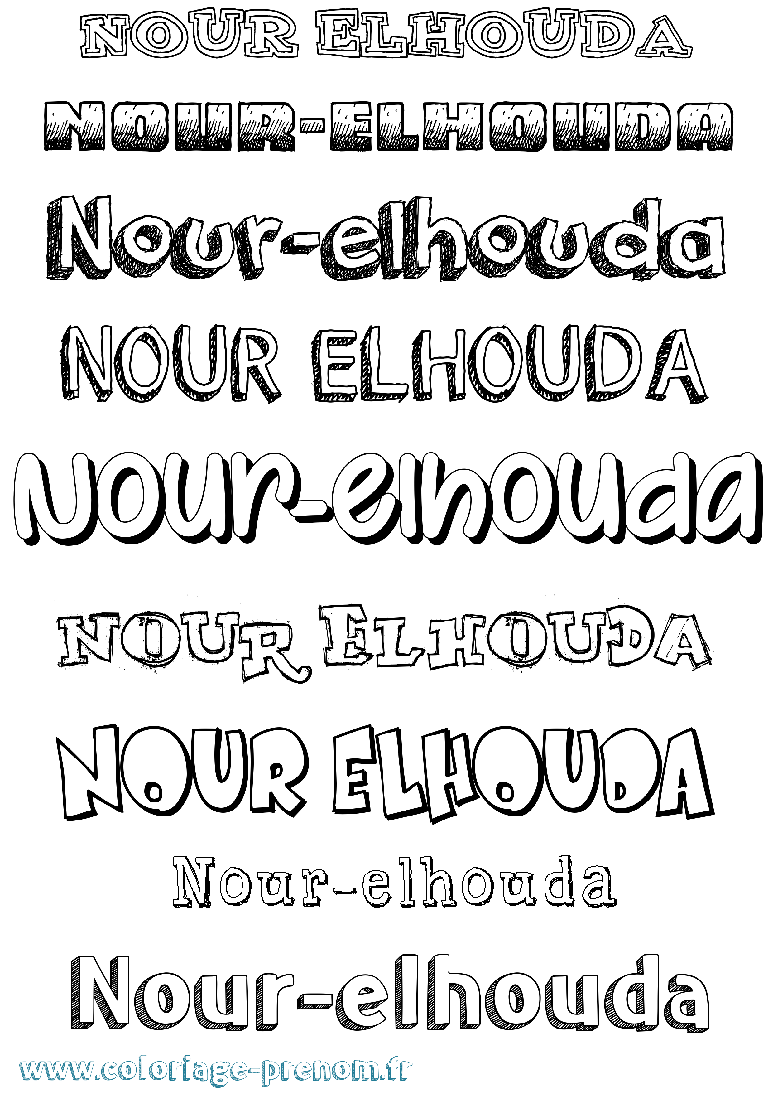 Coloriage Nour-Elhouda Dessiné Coloriage prénom Nour-Elhouda Dessiné