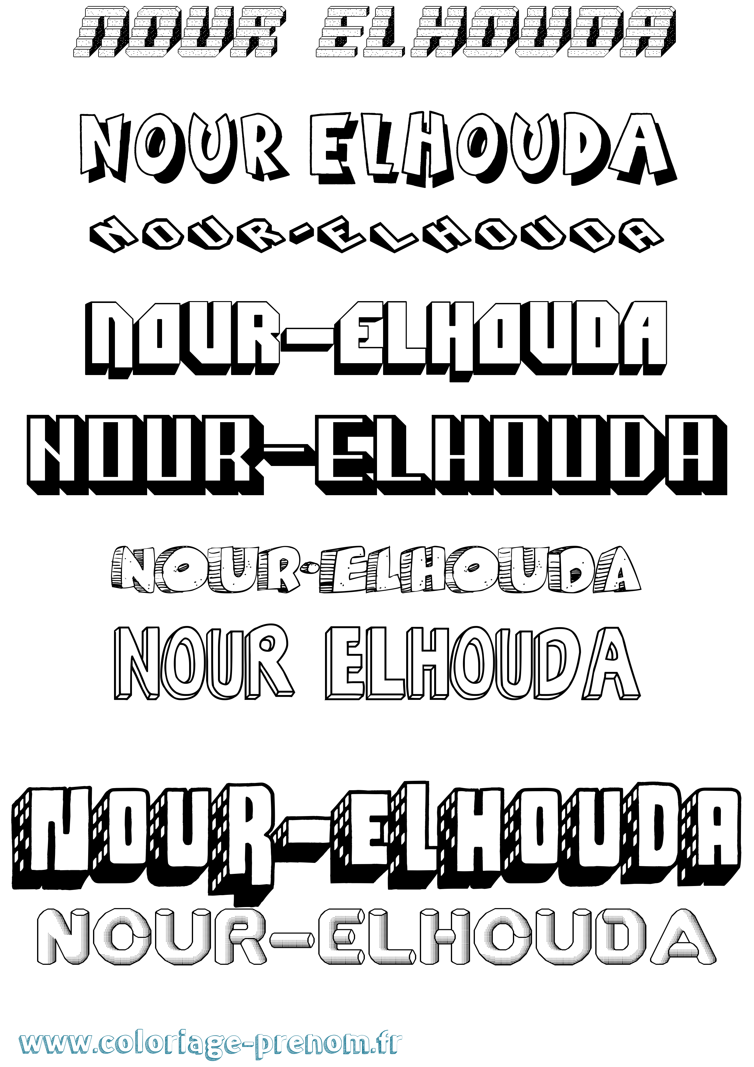 Coloriage Nour-Elhouda Effet 3D Coloriage prénom Nour-Elhouda Effet 3D
