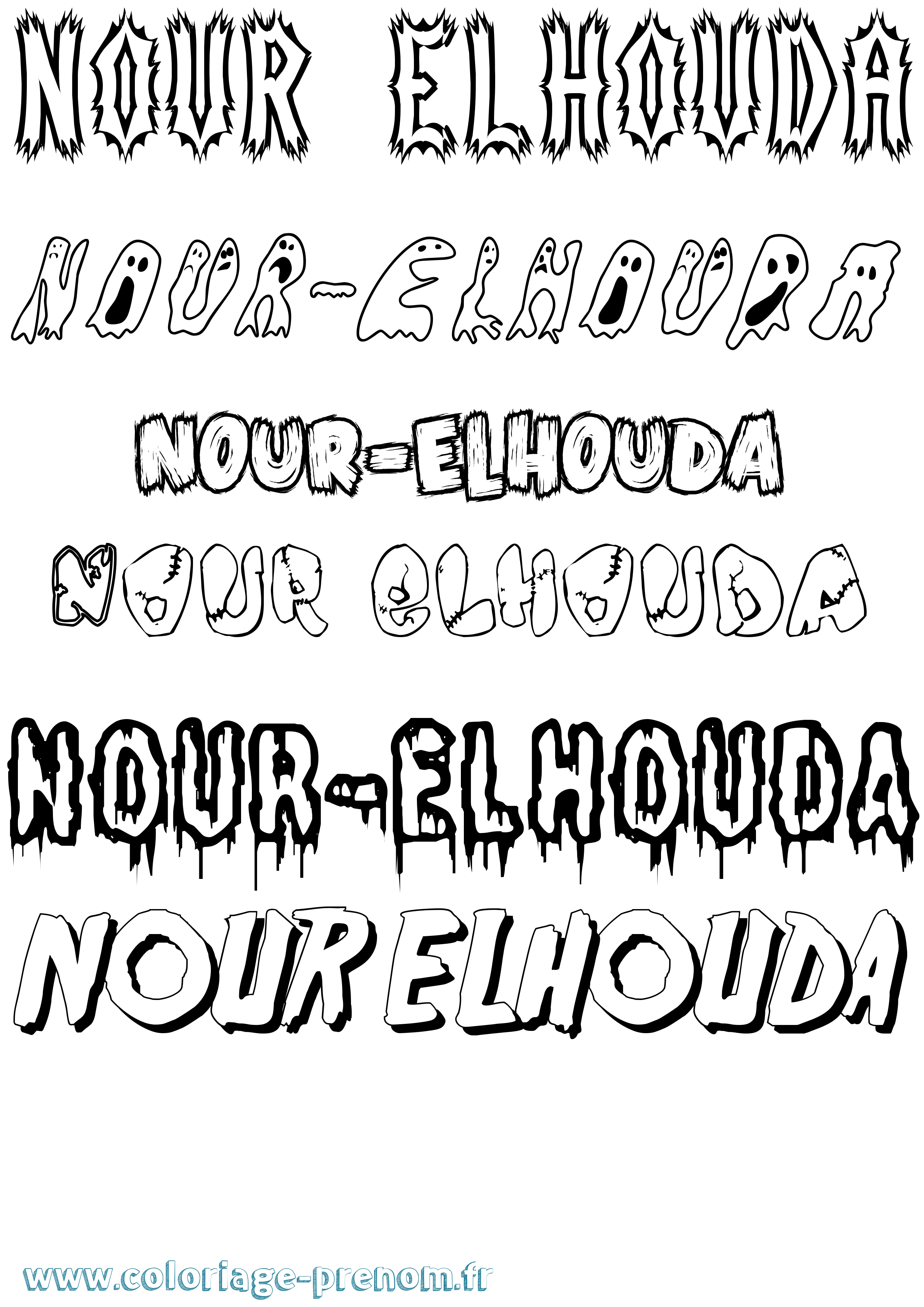 Coloriage Nour-Elhouda Frisson Coloriage prénom Nour-Elhouda Frisson